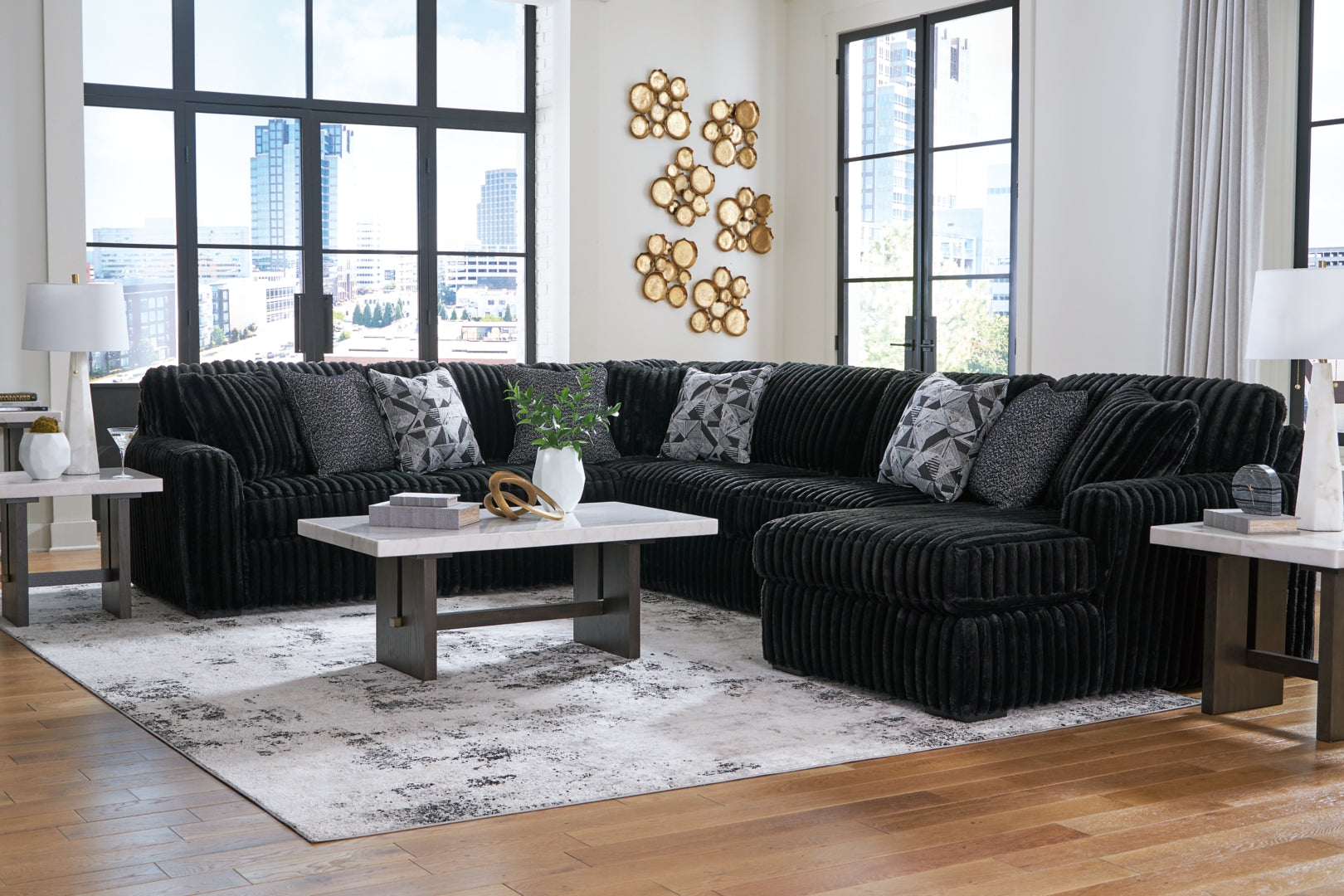 Midnight-Madness 2-Piece black Sectional Sofa with Chaise