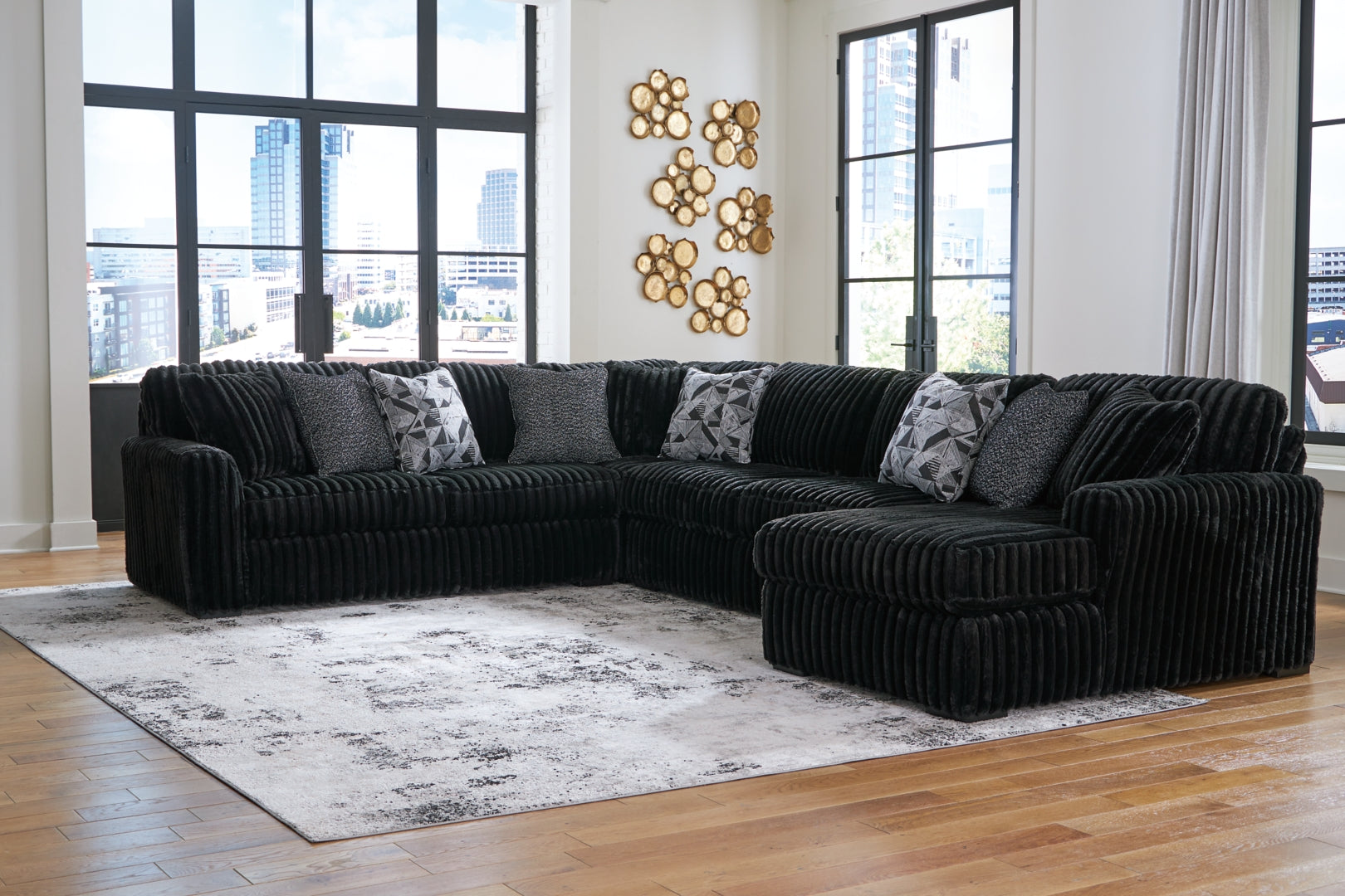 Midnight-Madness 2-Piece black Sectional Sofa with Chaise