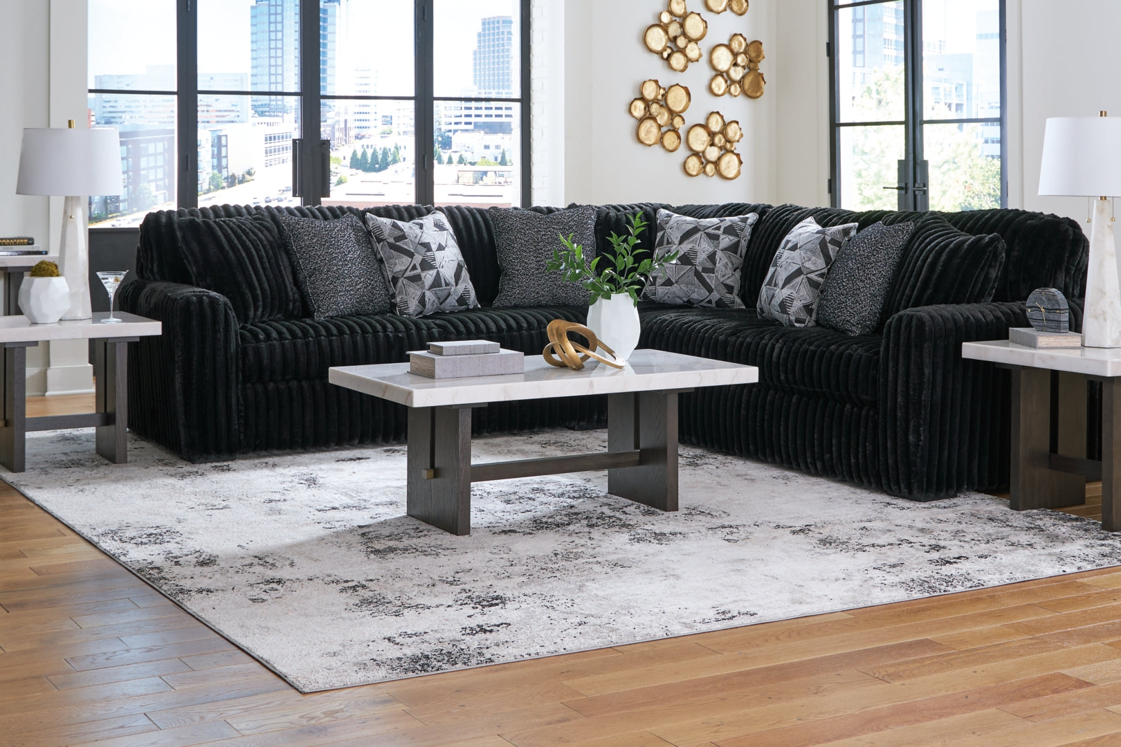 Midnight-Madness 2-Piece black Sectional Sofa with Chaise