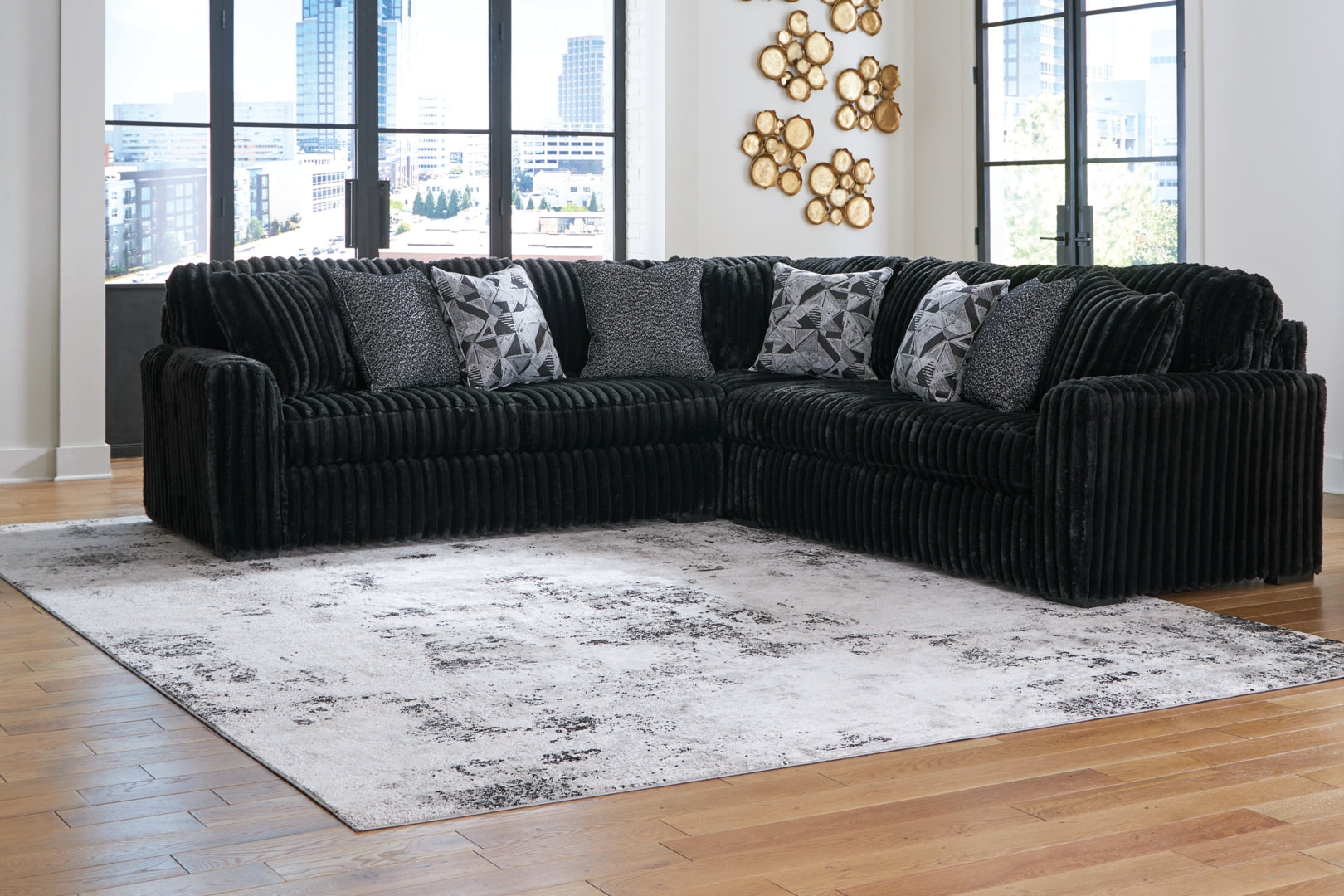 Midnight-Madness 2-Piece black Sectional Sofa with Chaise