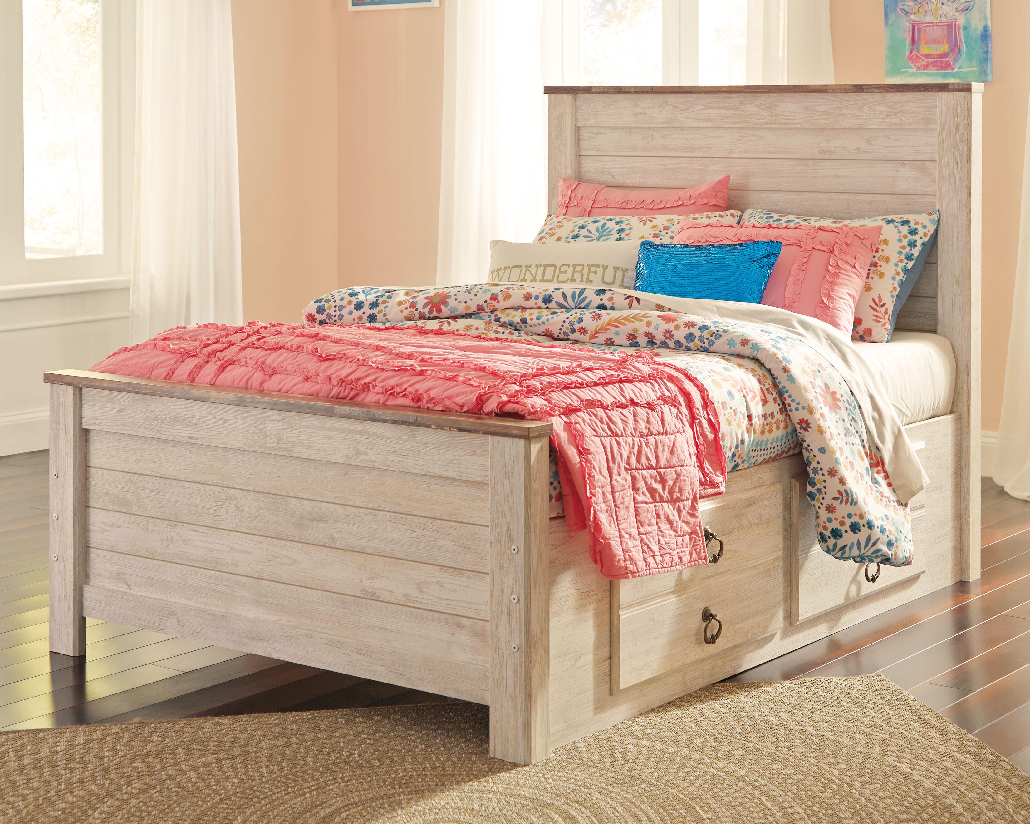 Willowton Panel Bed with 2 Storage Drawers