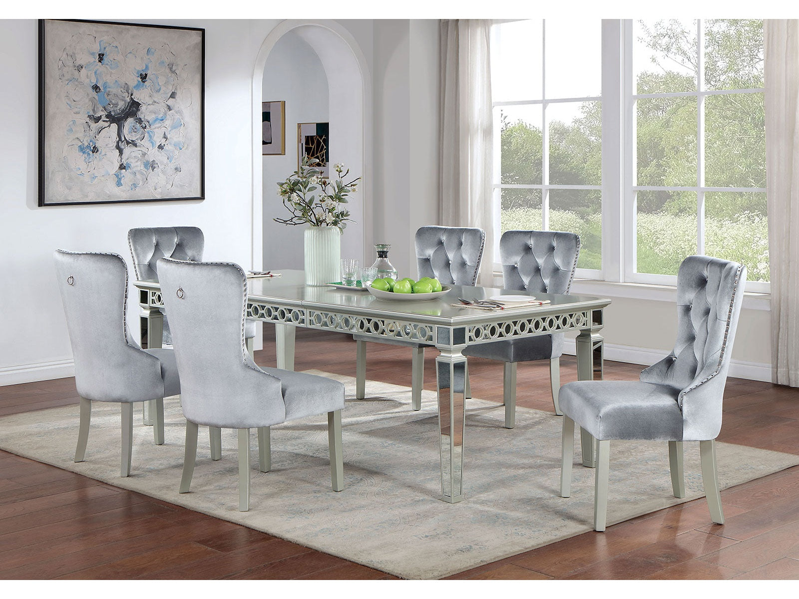 Adalia Silver/Dark Gray 7 Pc. Dining Room Set