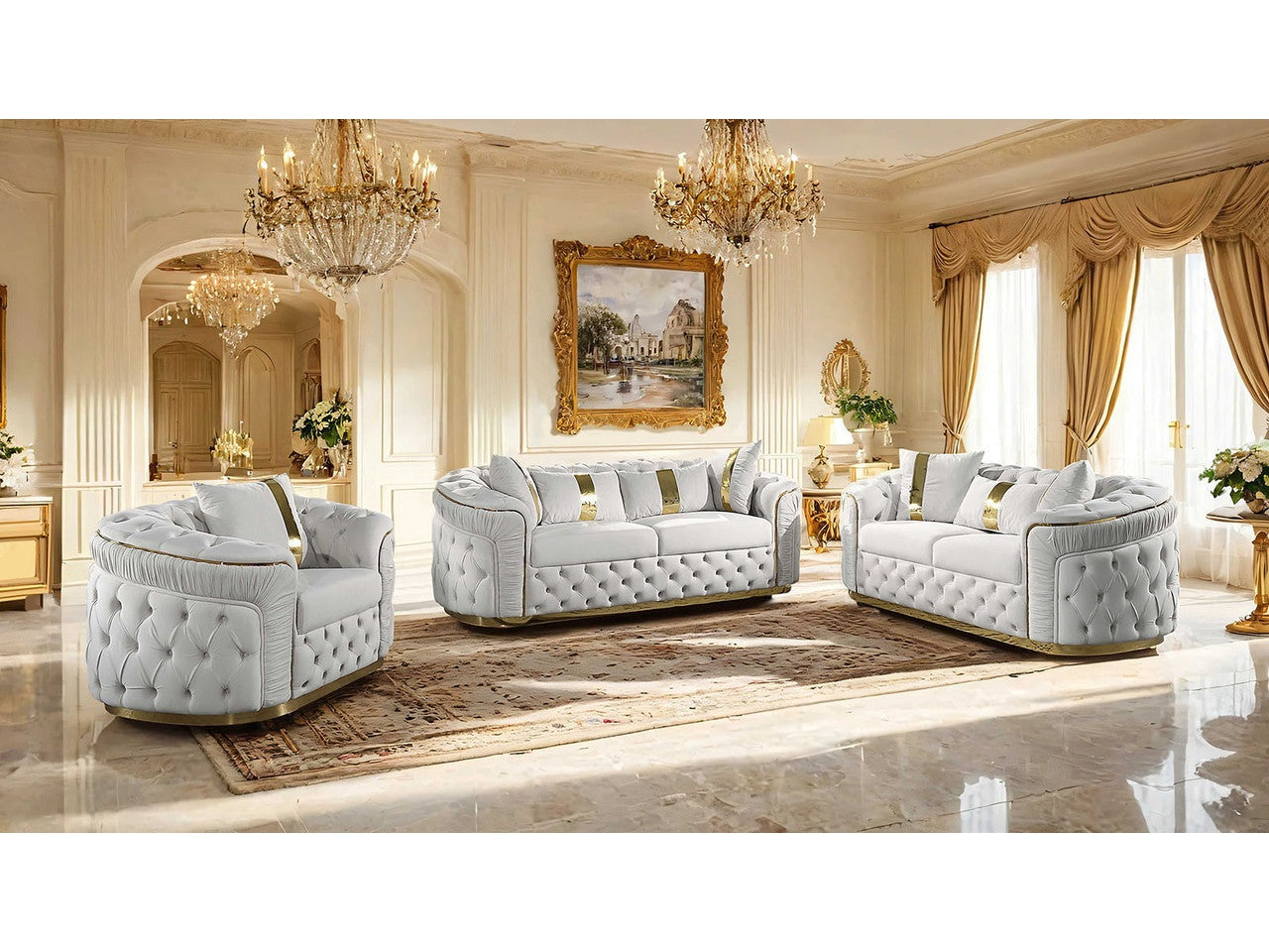 Adelpha Beige/Gold Sofa