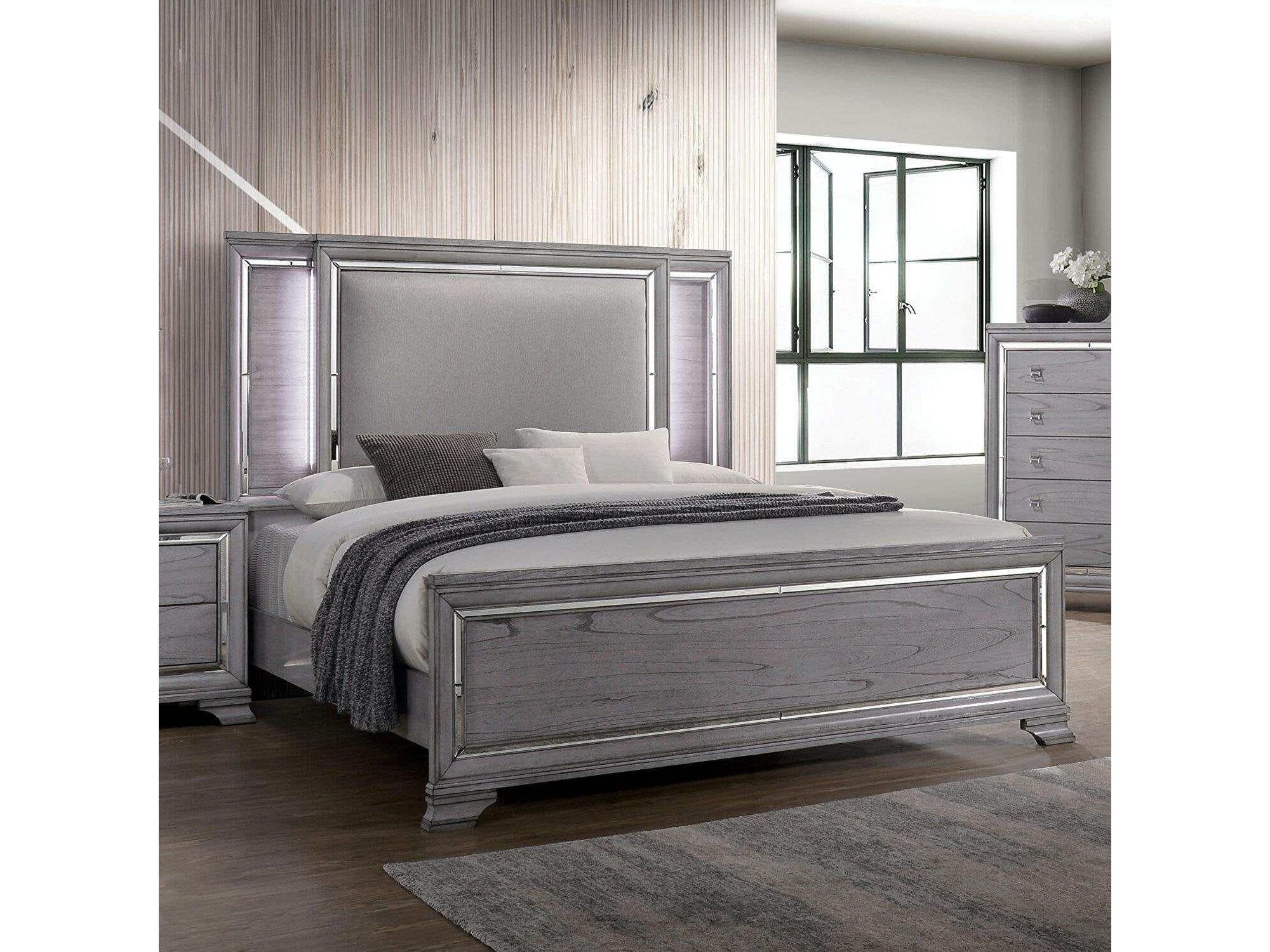 Alanis Gray 4pc Cal. King Bedroom Set w/ LED Light Trim