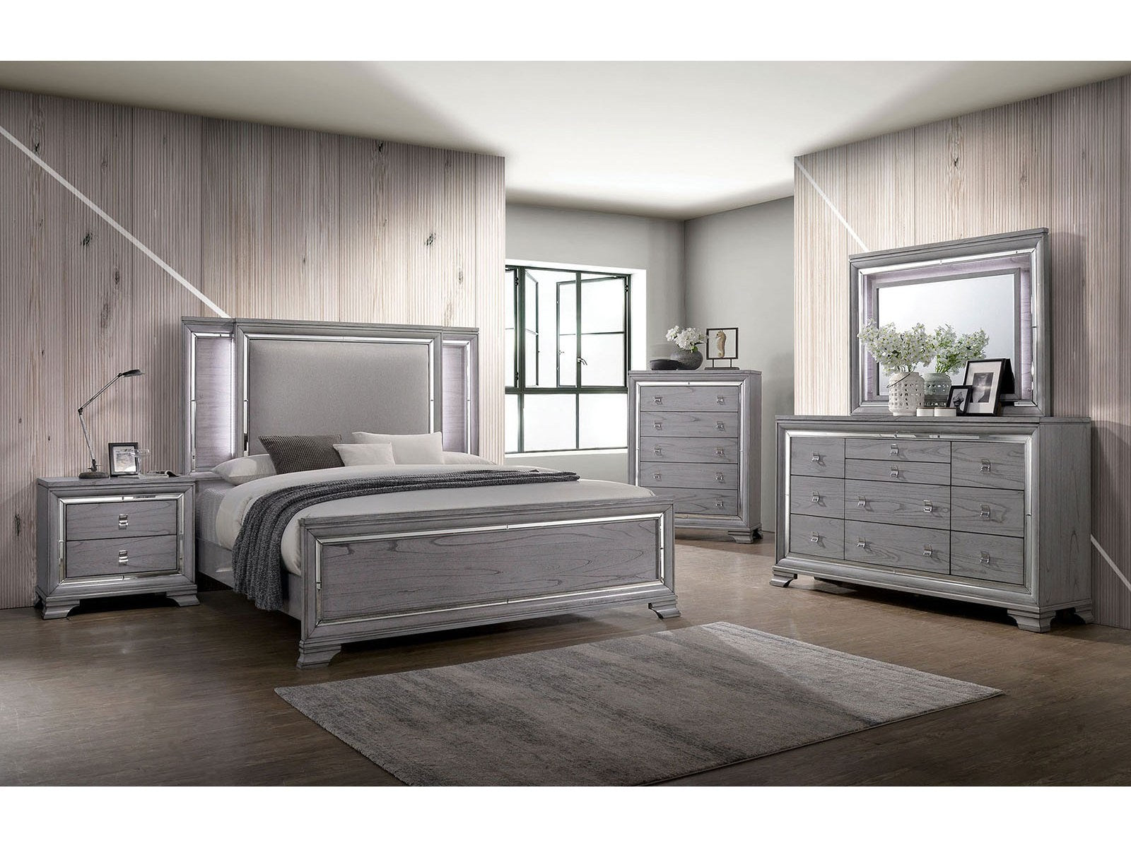 Alanis Light Gray 5 Pc. Queen Bedroom Set w/ Chest