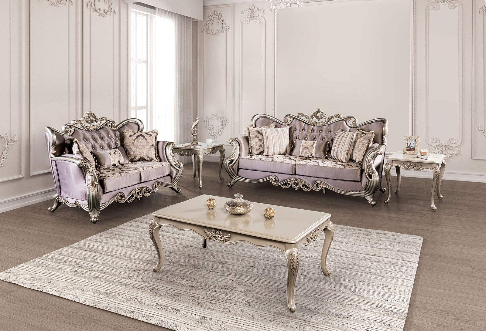 Albacete Champagne & Purple Velvet Loveseat