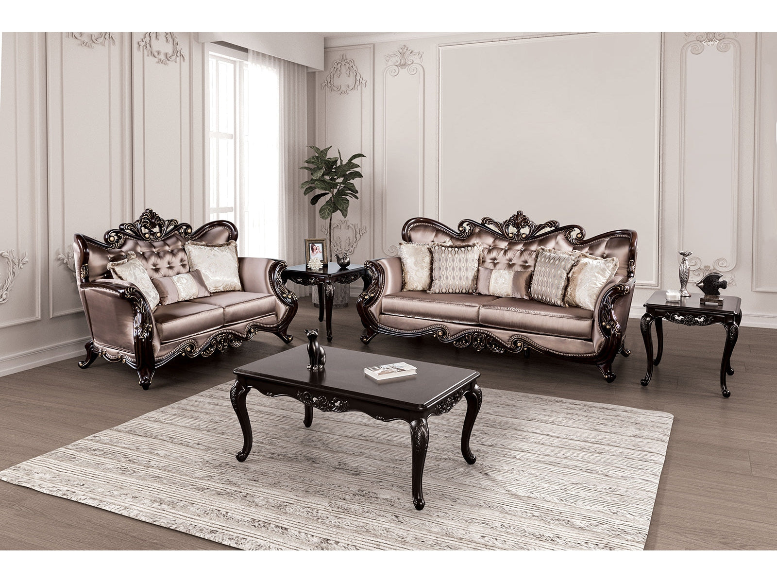Albacete Dark Cherry/Brown Sofa & Loveseat
