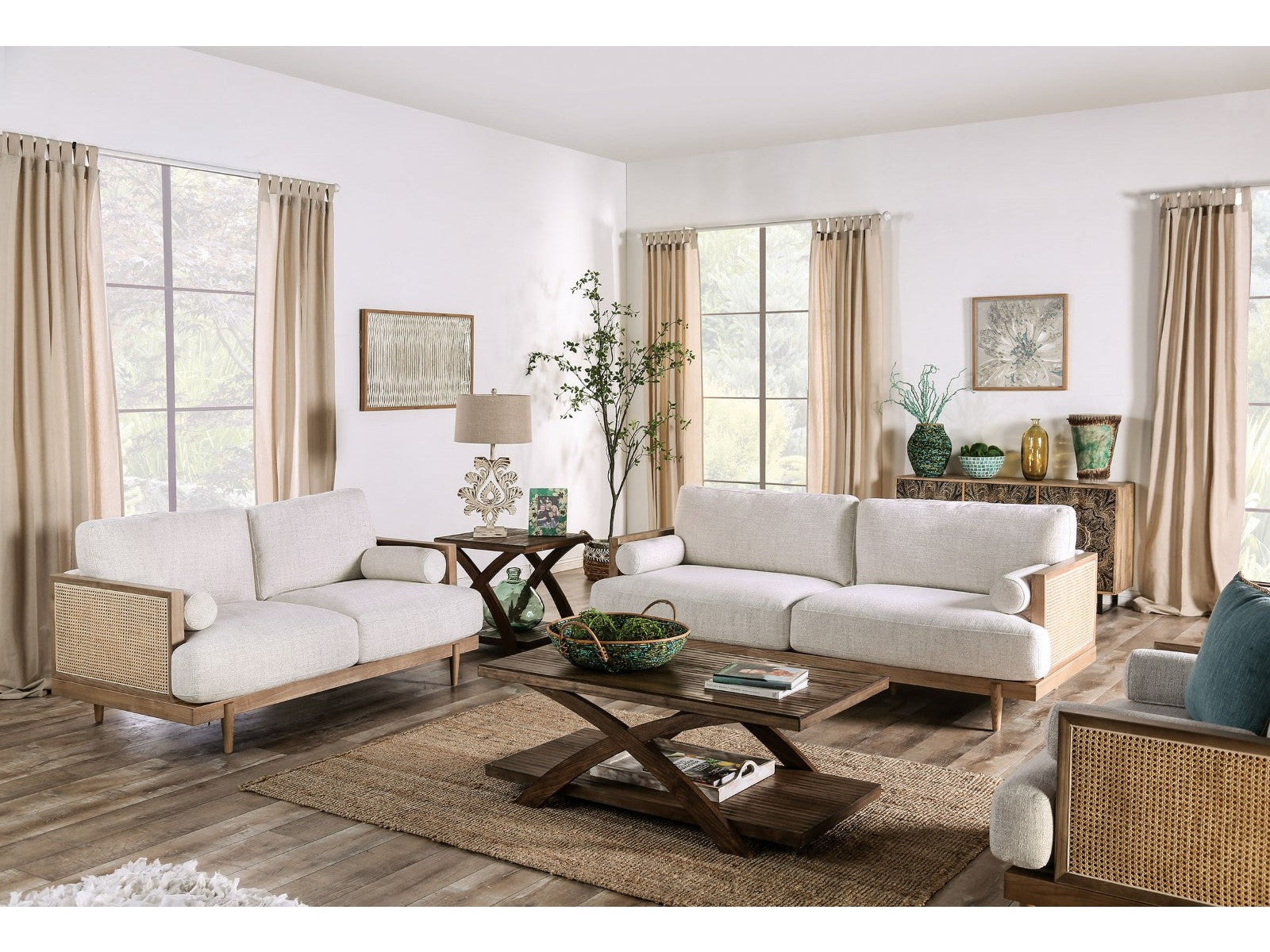 Alesund Beige/Light Oak Sofa & Loveseat