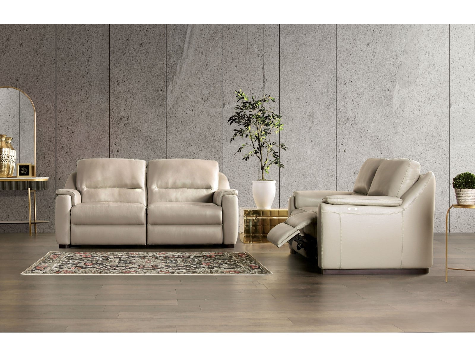Altamura Taupe Real Italian Leather Power Reclining Sofa & Loveseat