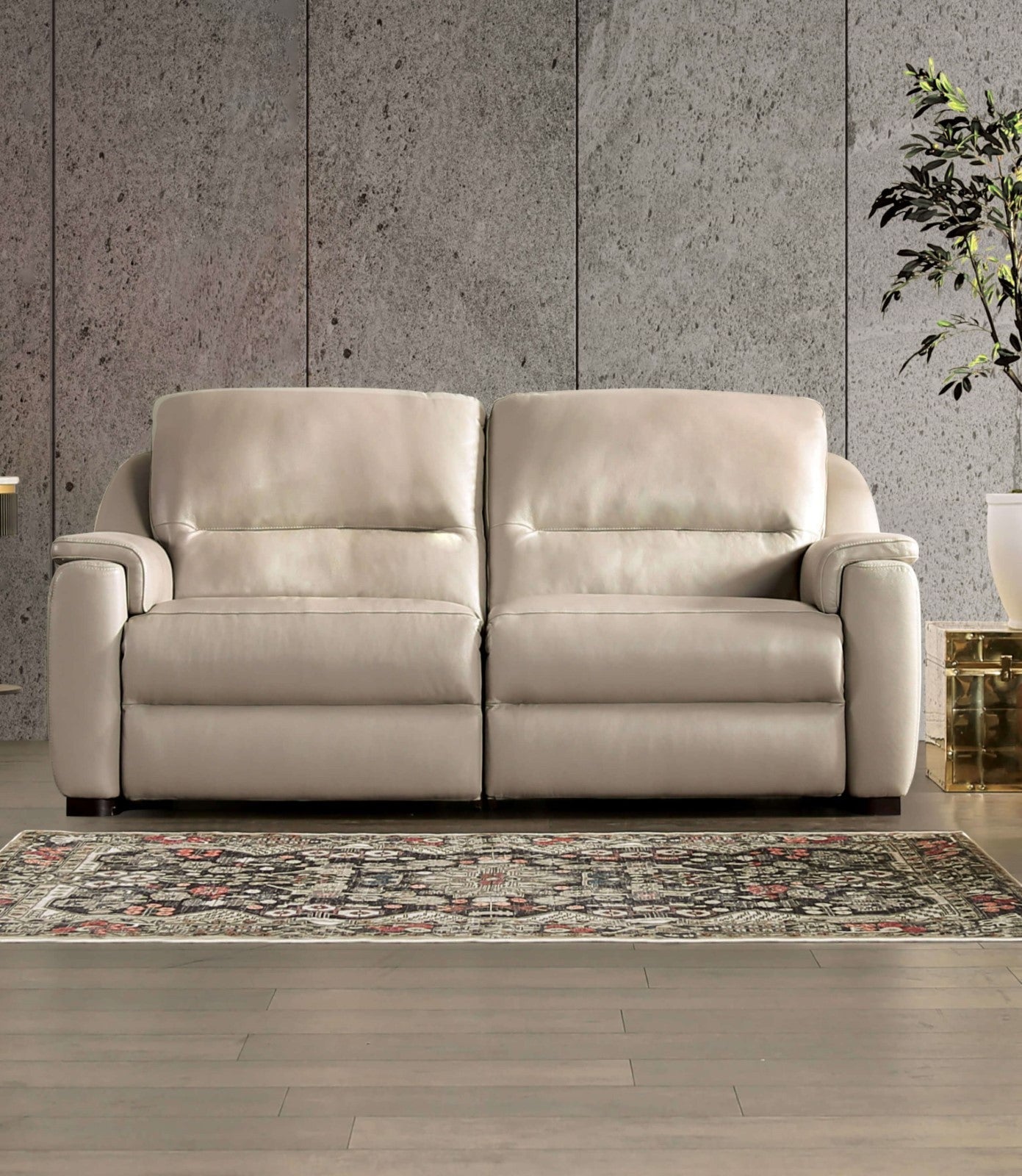 Altamura Taupe Real Italian Leather Power Reclining Sofa & Loveseat