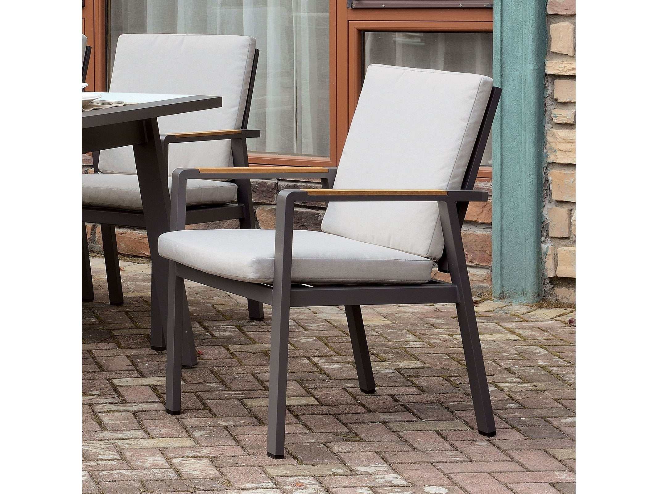 Alycia Beige & Gray Patio Arm Chairs (Set of 6)