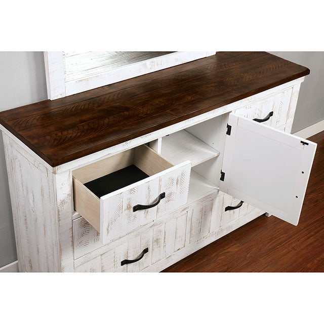 Alyson Distressed White/Walnut Dresser