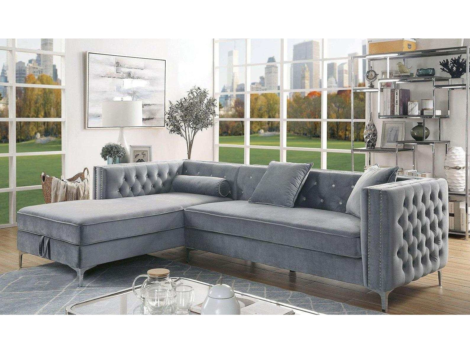 Amie Gray L Shape Sectional Sofa w/ Storage Chaise