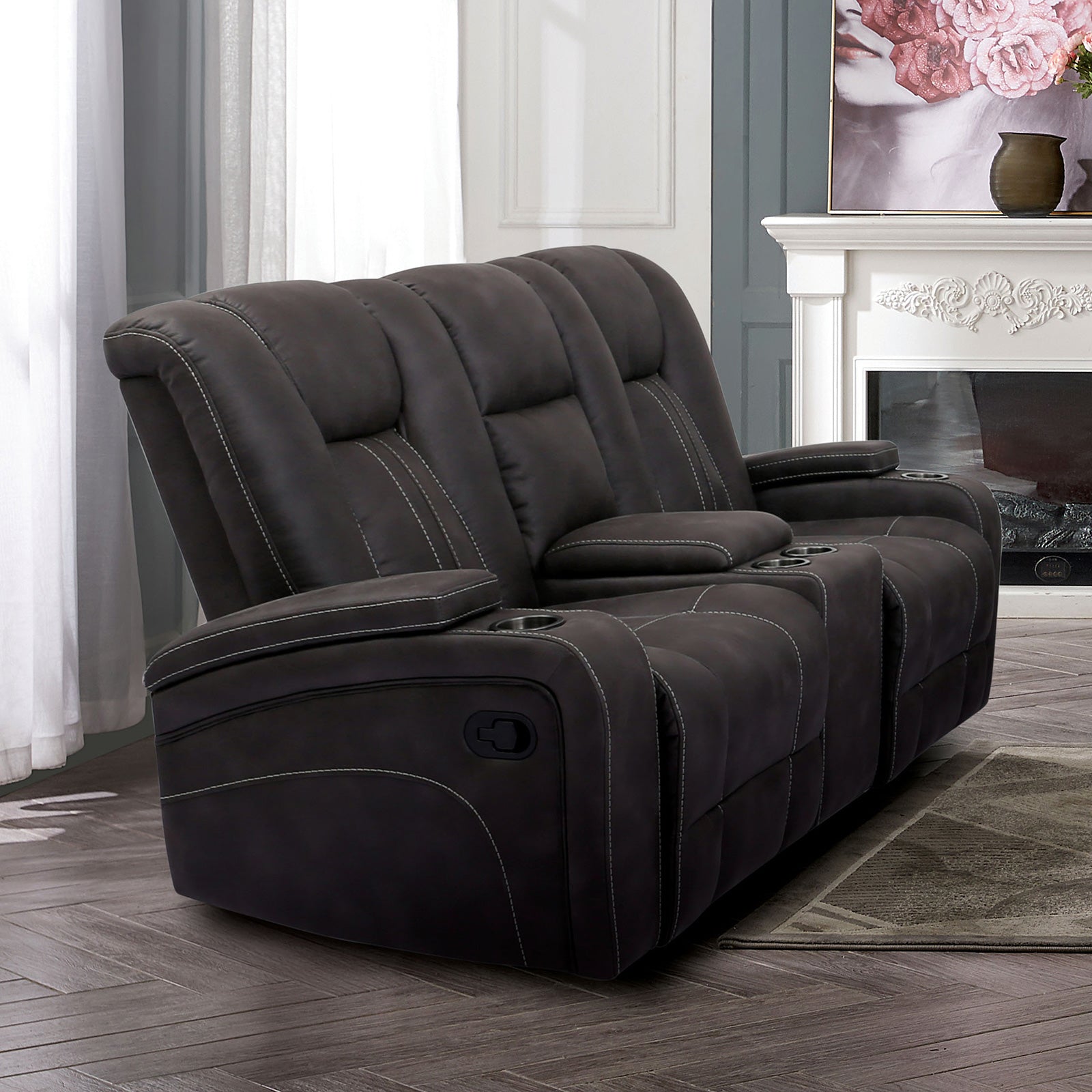 Amirah Dark Gray Sofa & Glider Loveseat