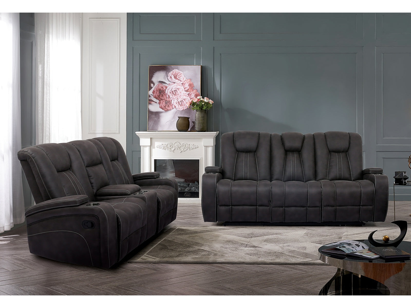 Amirah Dark Gray Sofa & Glider Loveseat