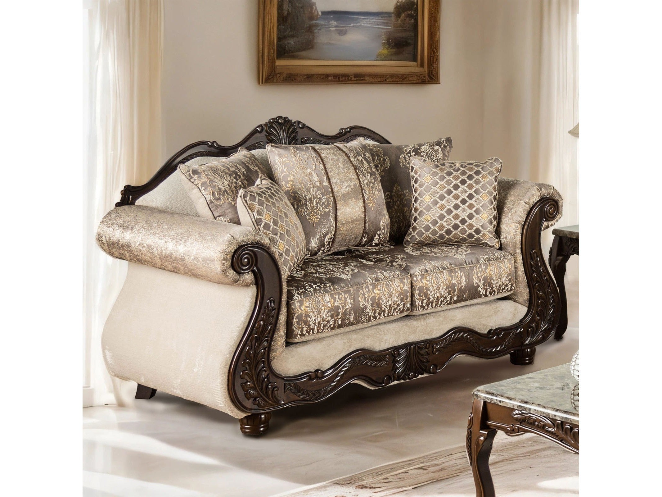 Andalusia Light Brown / Dark Cherry Loveseat