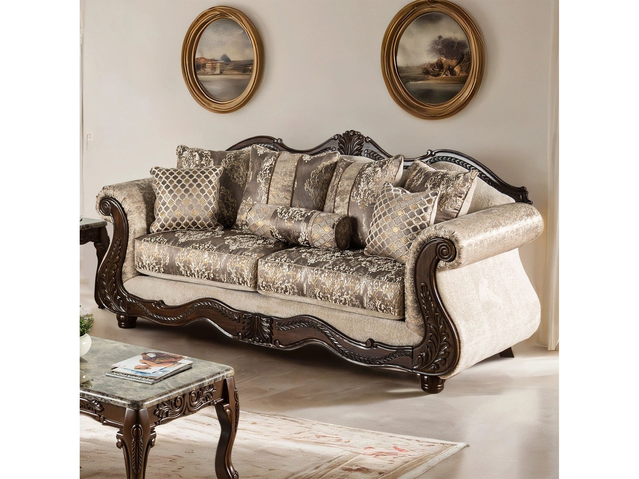 Andalusia Light Brown / Dark Cherry Sofa