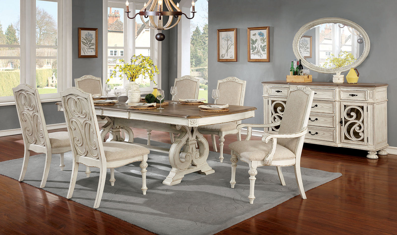 Arcadia Antique White 9 Pc. Dining Room Set