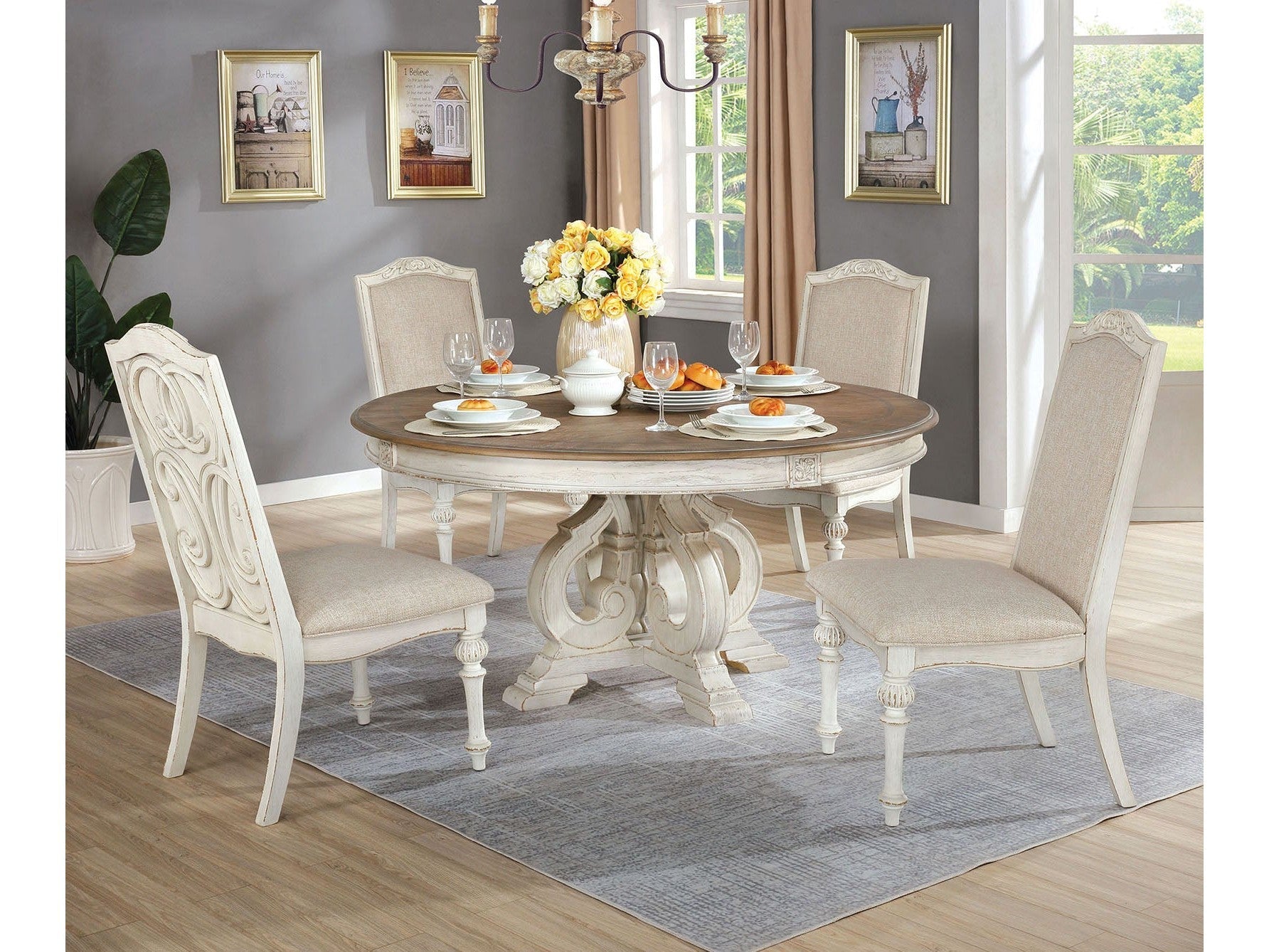 Arcadia Antique White/Ivory 5 Pc. Round Dining Room Set