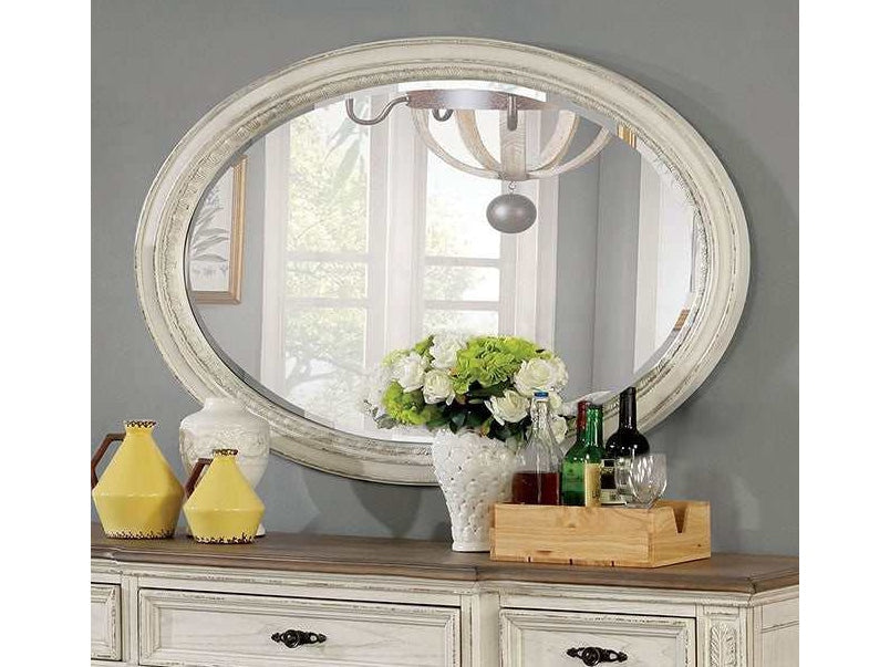 Arcadia Antique White Oval Mirror