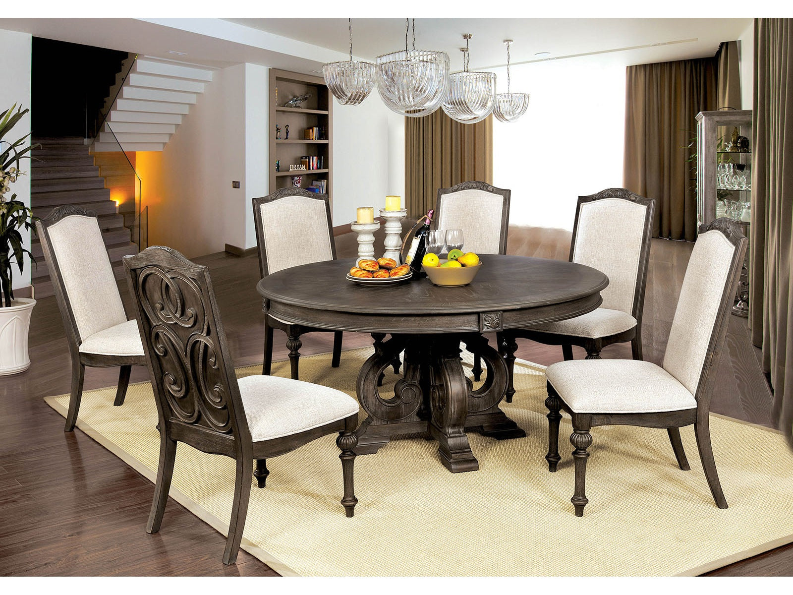 Arcadia Rustic Natural Tone/Ivory 7 Pc. Round Dining Room Set