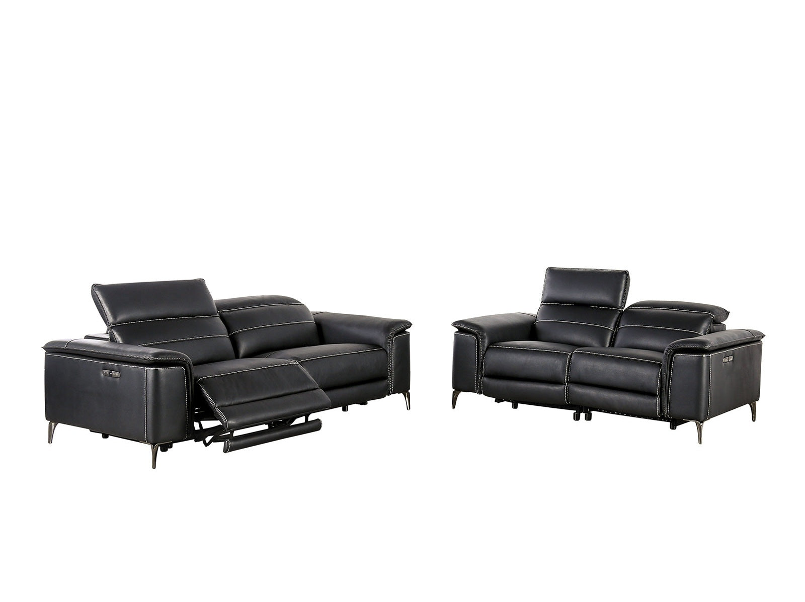 Ascona Black Leatherette Power Reclining Sofa & Loveseat