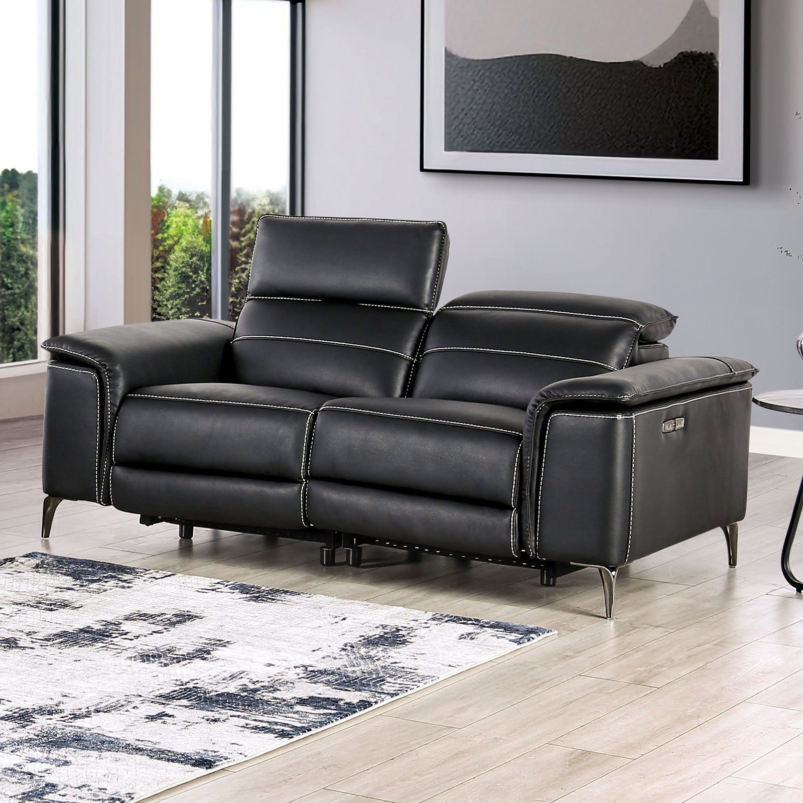 Ascona Black Leatherette Power Reclining Sofa & Loveseat