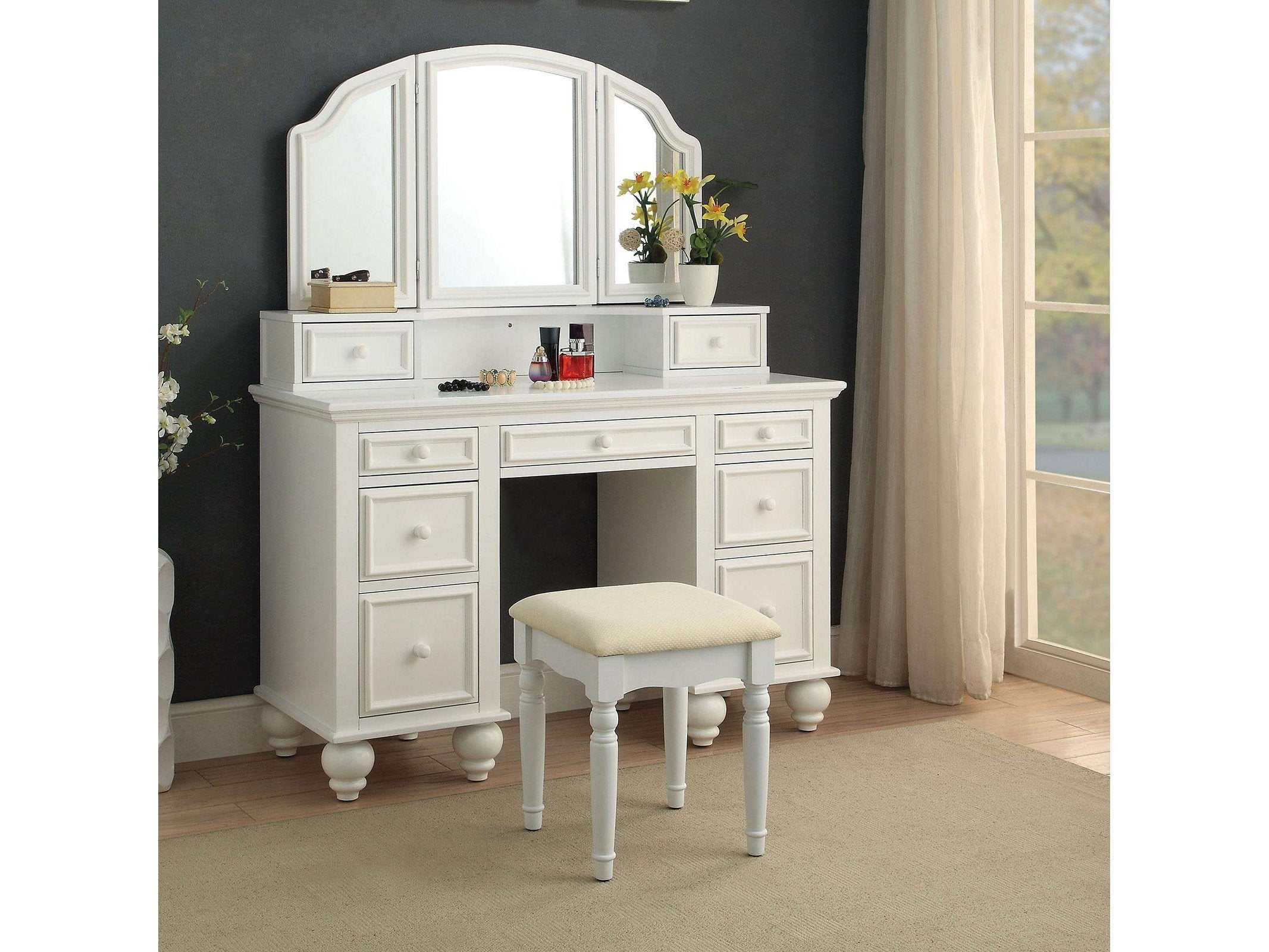 Athy White Vanity Set w/ Stool