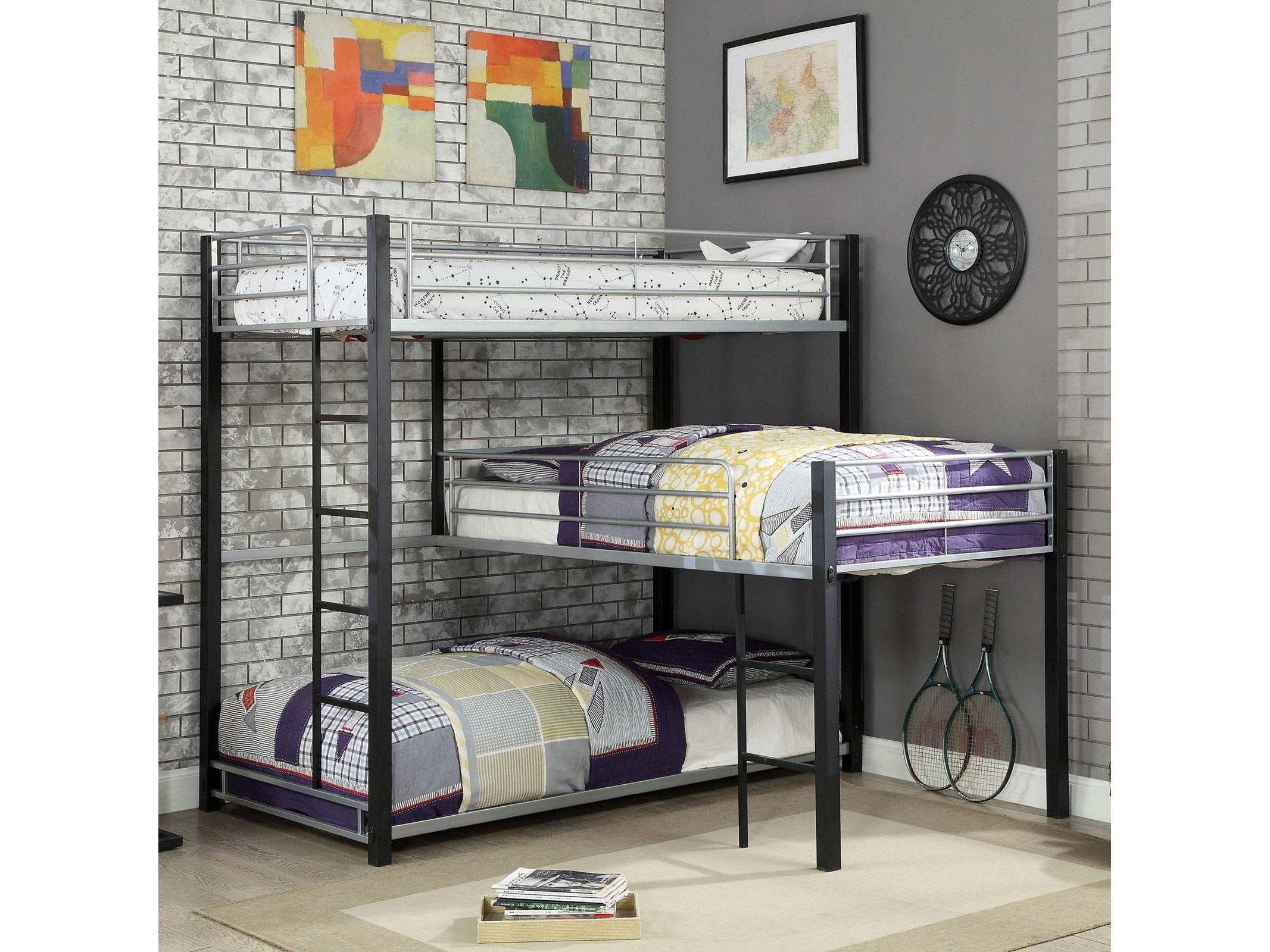 Aubrey Antique Black Twin Triple Decker Bunk Bed