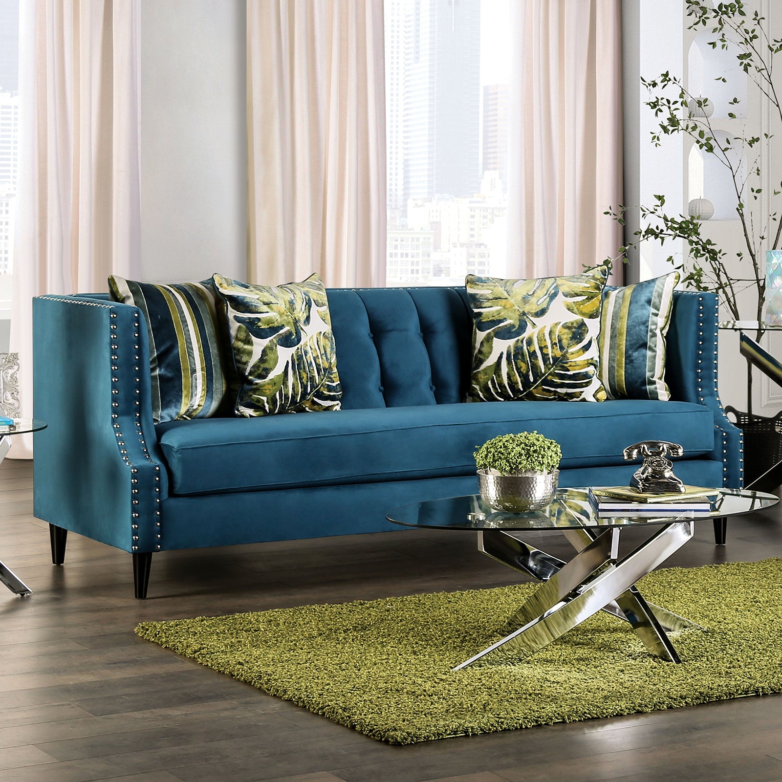 Azuletti Dark Teal/Apple Green Sofa & Loveseat