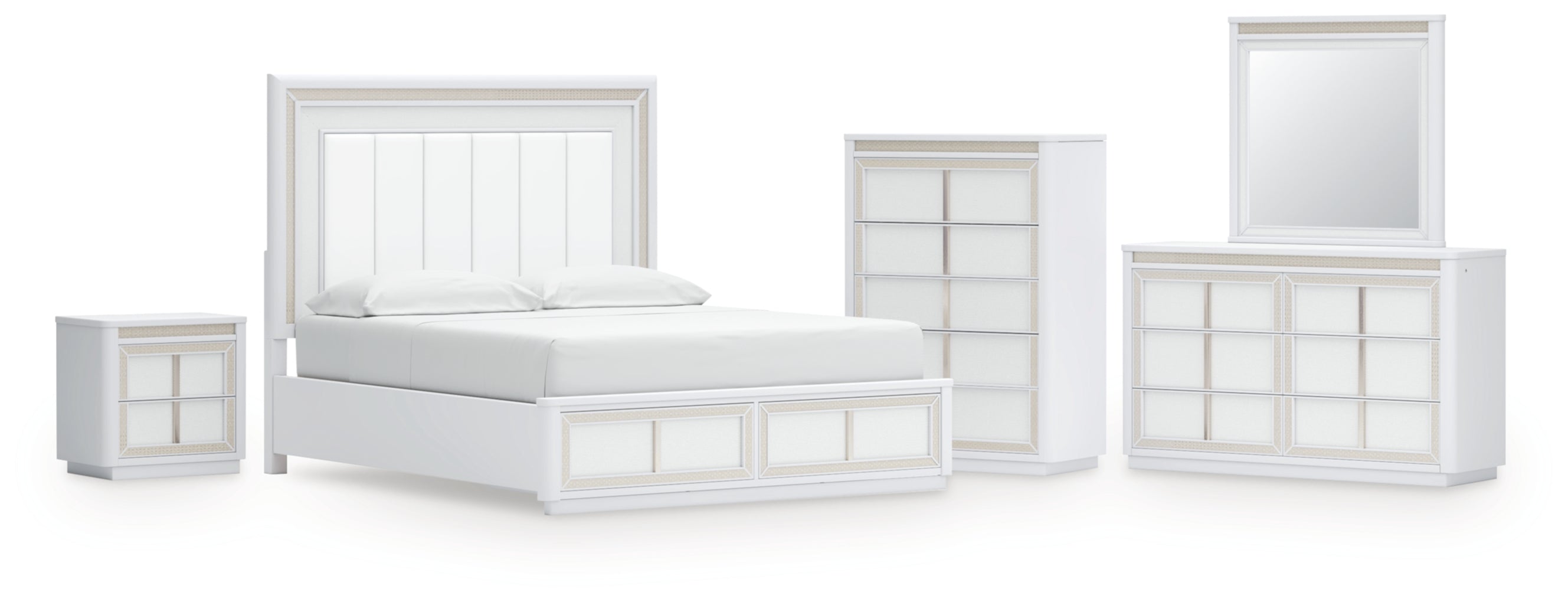 Chalanna Upholstered Storage Bed, Dresser, Mirror, Chest & Nightstand, Bedroom Set