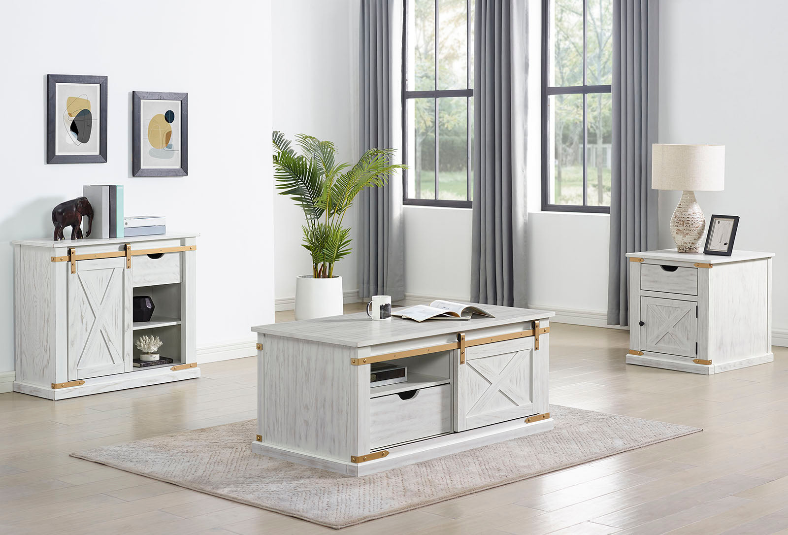 Bacerra Antique White/Gold End Table