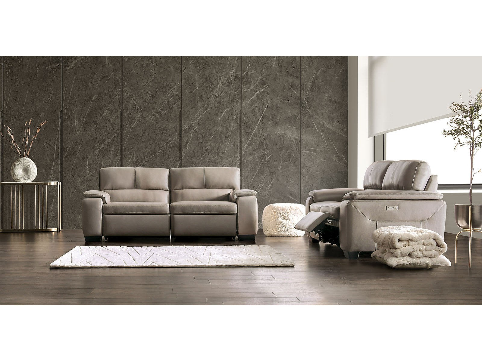 Balderico Taupe Real Italian Leather Power Reclining Sofa & Loveseat