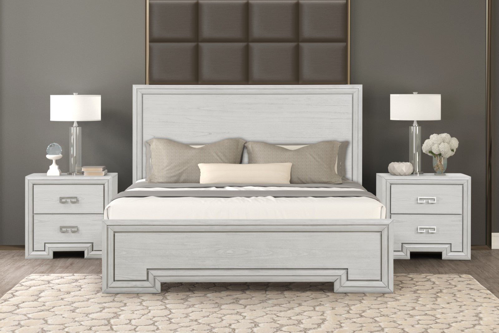 Basilone White Queen 5 Piece Bedroom Set w/2 Nightstands