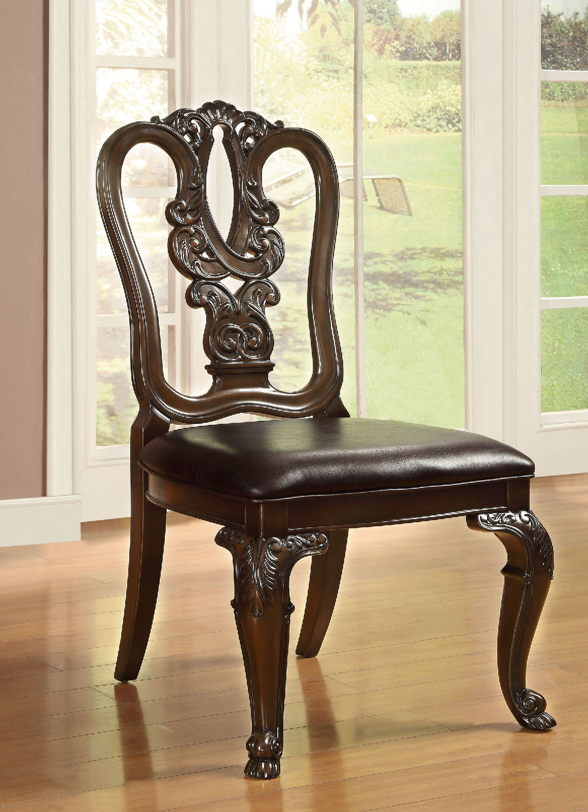 Bellagio Brown Cherry Wooden/Leatherette Uph. Dining Room Set / 7-piece
