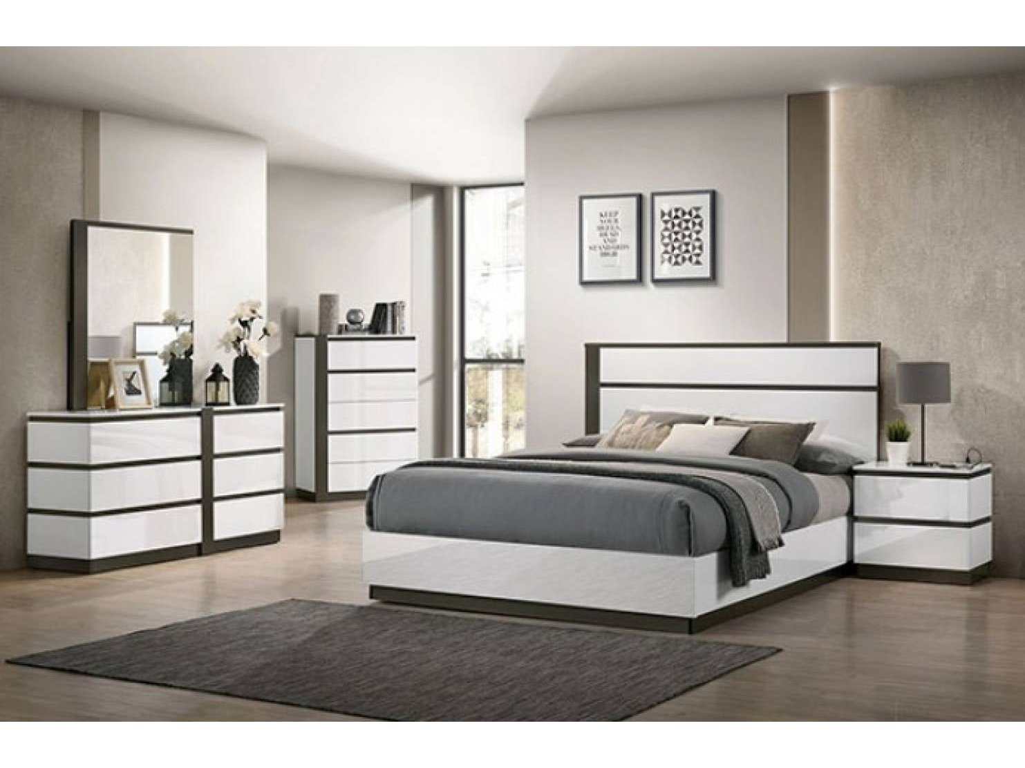 Birsfelden White & Metallic Gray 4pc Queen Bedroom Set