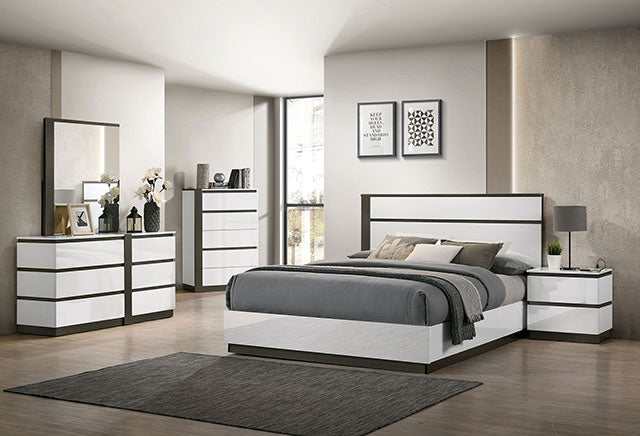 Birsfelden White/Metallic Gray California King Bed