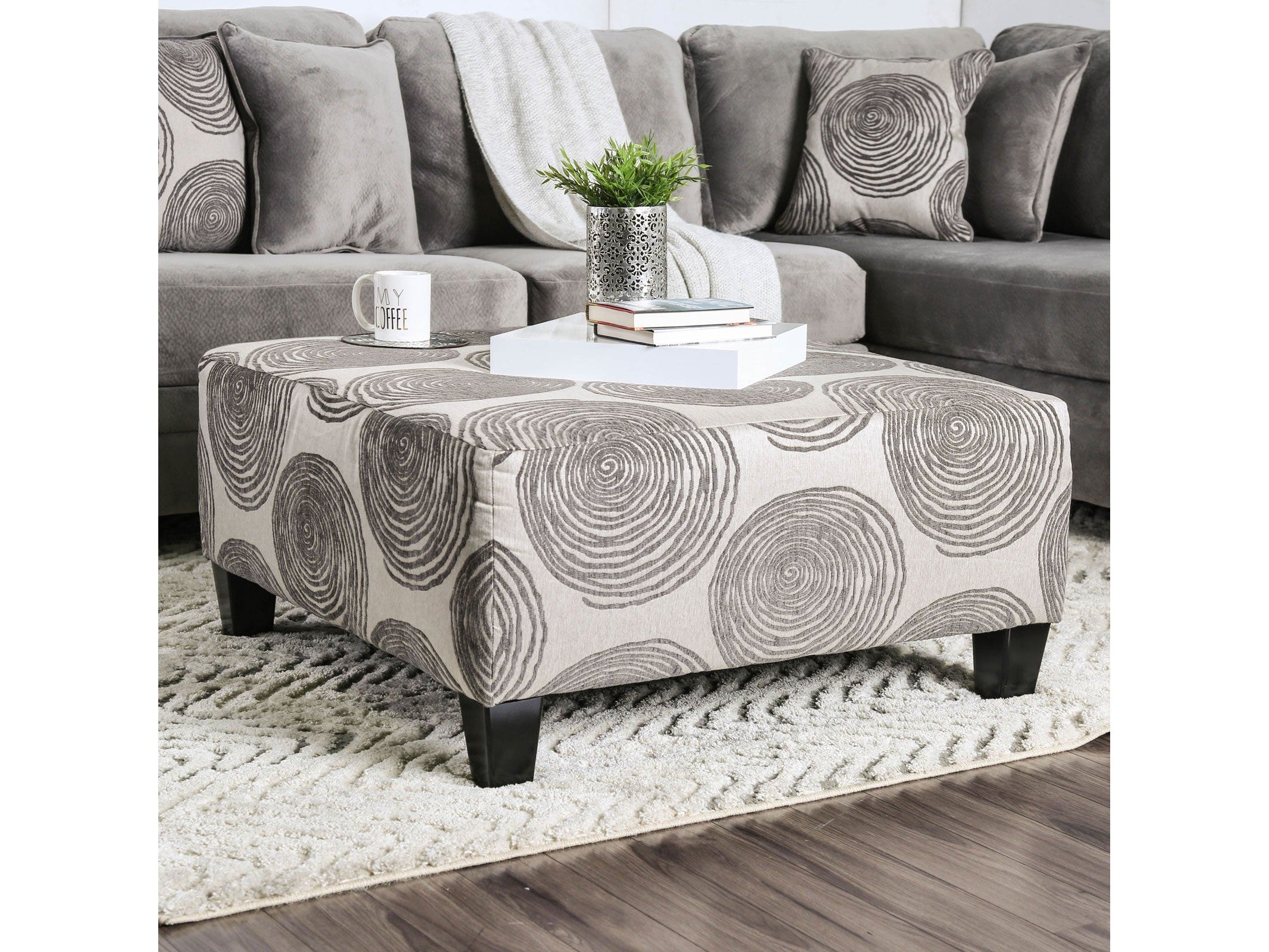 Bonaventura Gray/Pattern Ottoman
