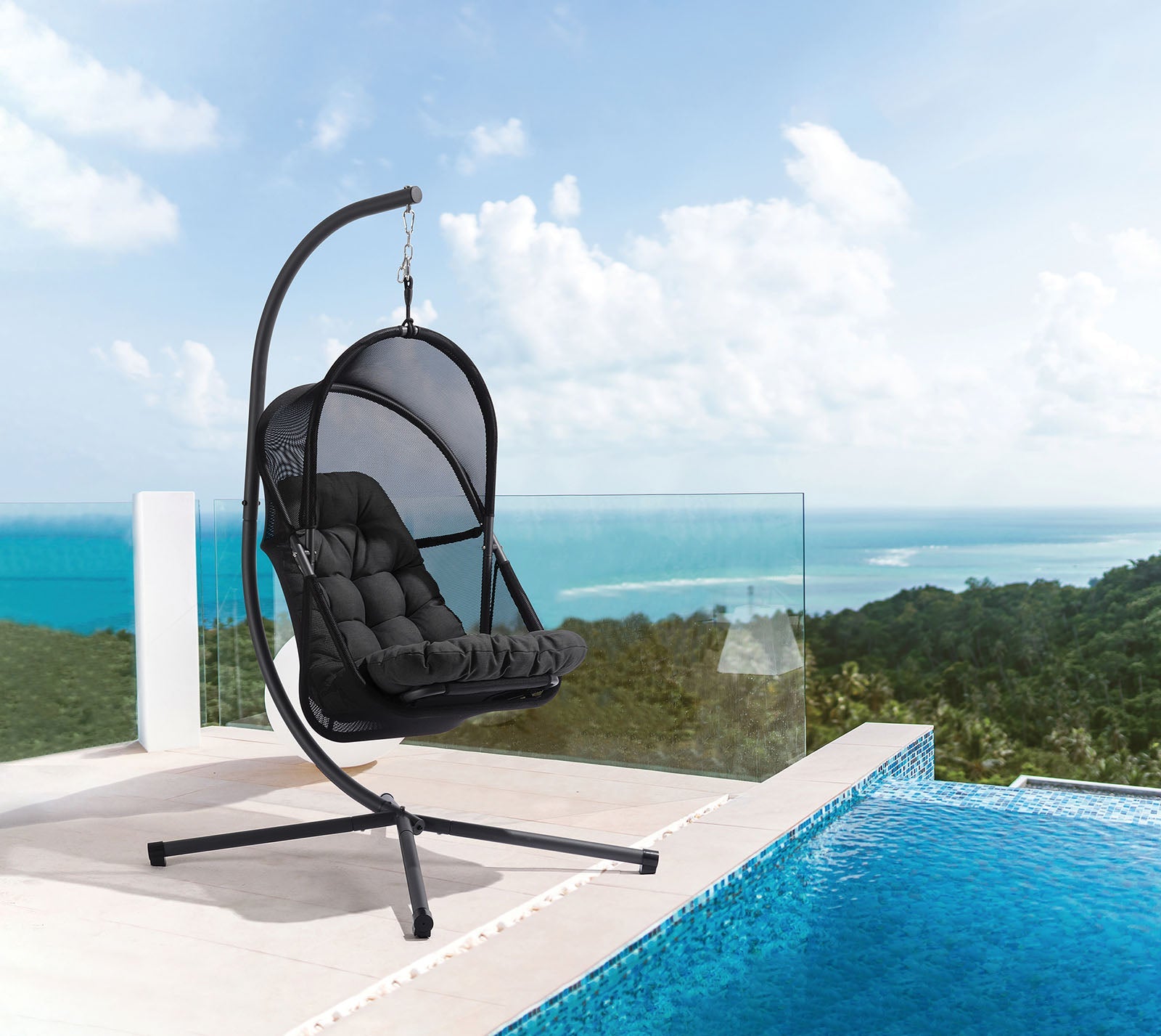 Breeze Black Outdoor Swing Chair w/Stand
