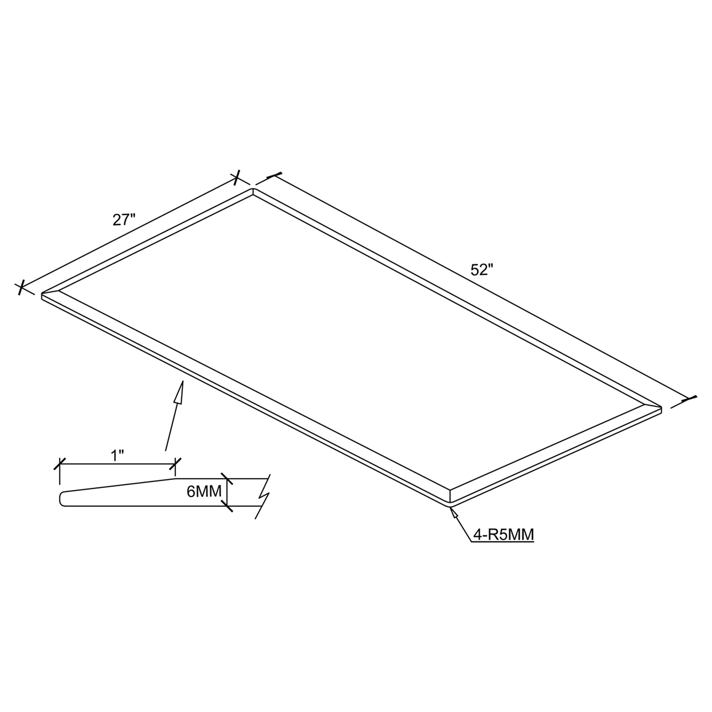 60x36-inch 6mm Rectangular Clear Tempered Glass Top