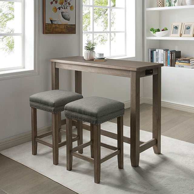 Caerleon Wire-Brushed Gray/Gray 3 Pc. Counter Height Table Set