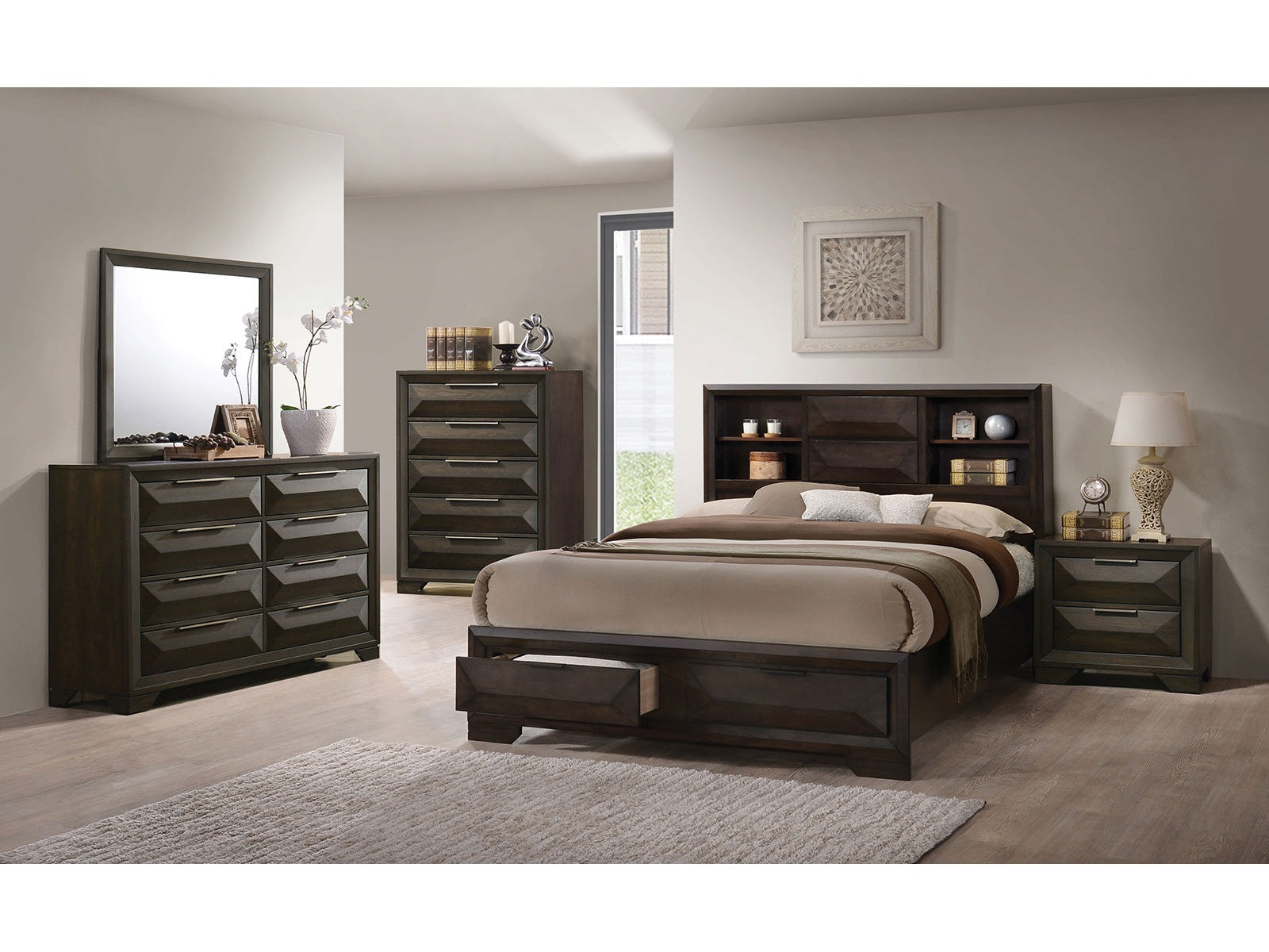 Caistor Espresso 5 Pc. Queen Bedroom Set w/ Chest