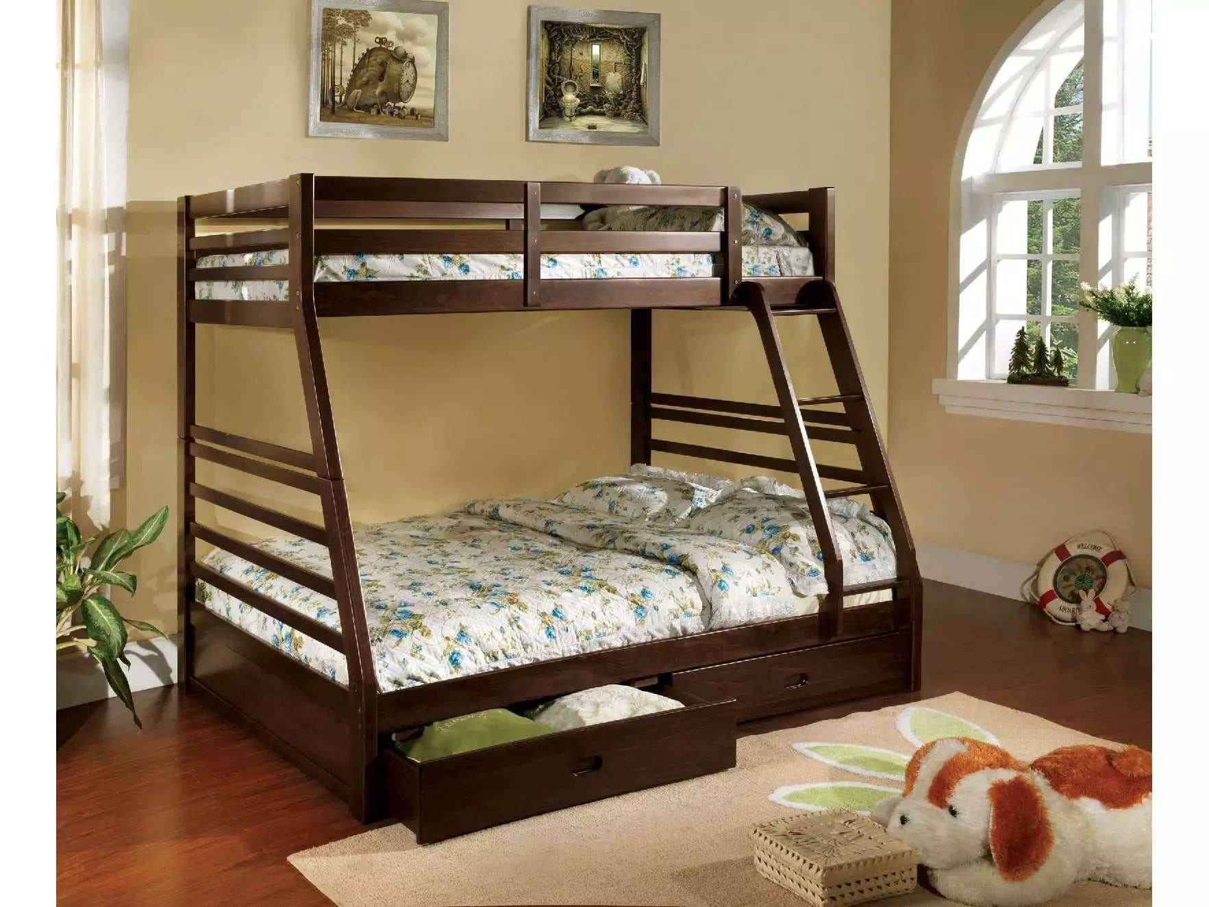 California Dark Walnut Twin over Full Bunk Bed