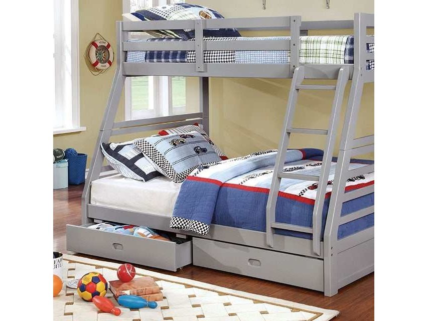 California Gray Twin/Full Bunk Bed w/ 2 Drawers