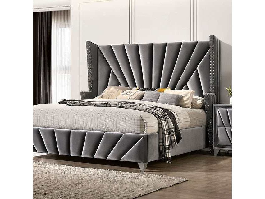 Carissa Gray Velvet Upholstered Wingback HB Bed