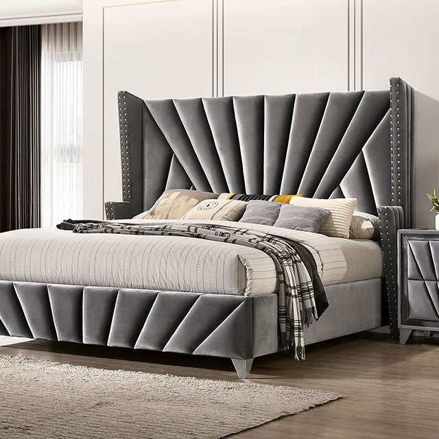 Carissa Gray Velvet Upholstered Wingback HB Bedroom Sets