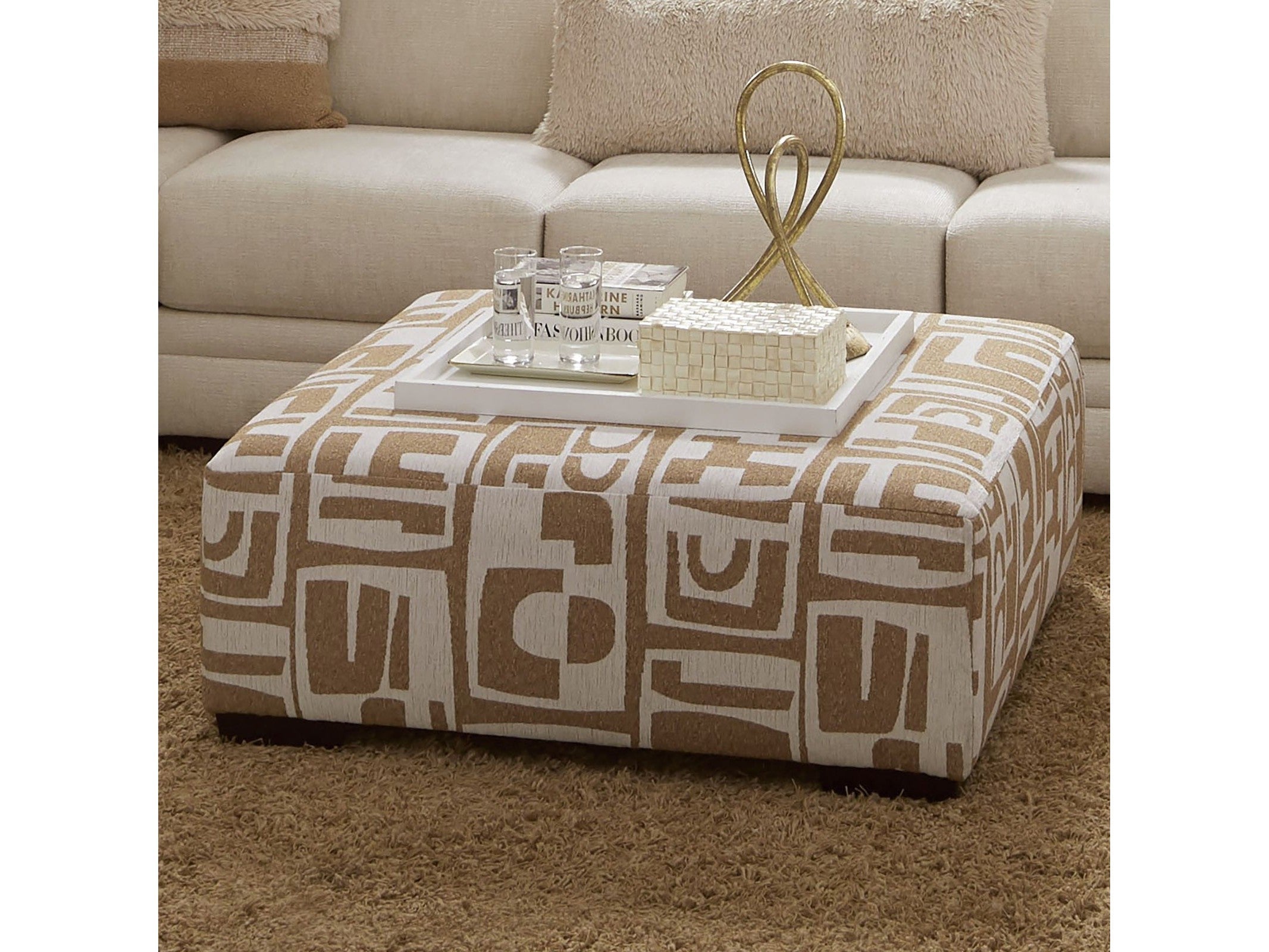 Carleton Ivory/Tan Ottoman