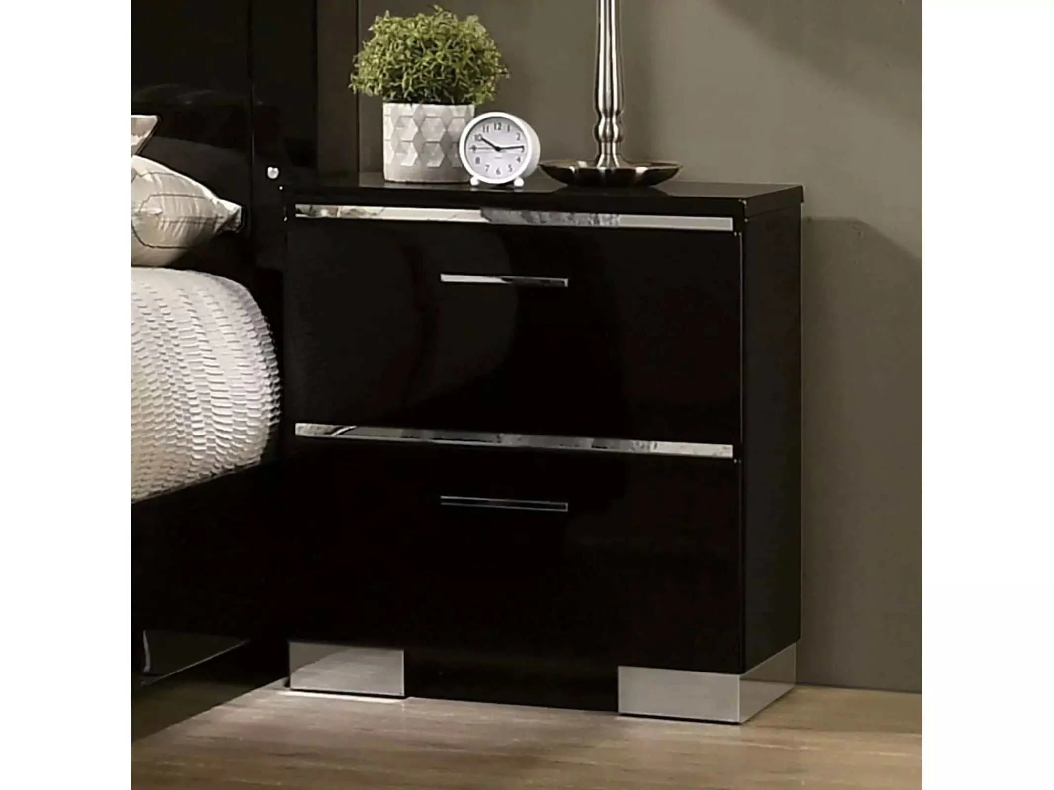 Carlie Black & Chrome Nightstand