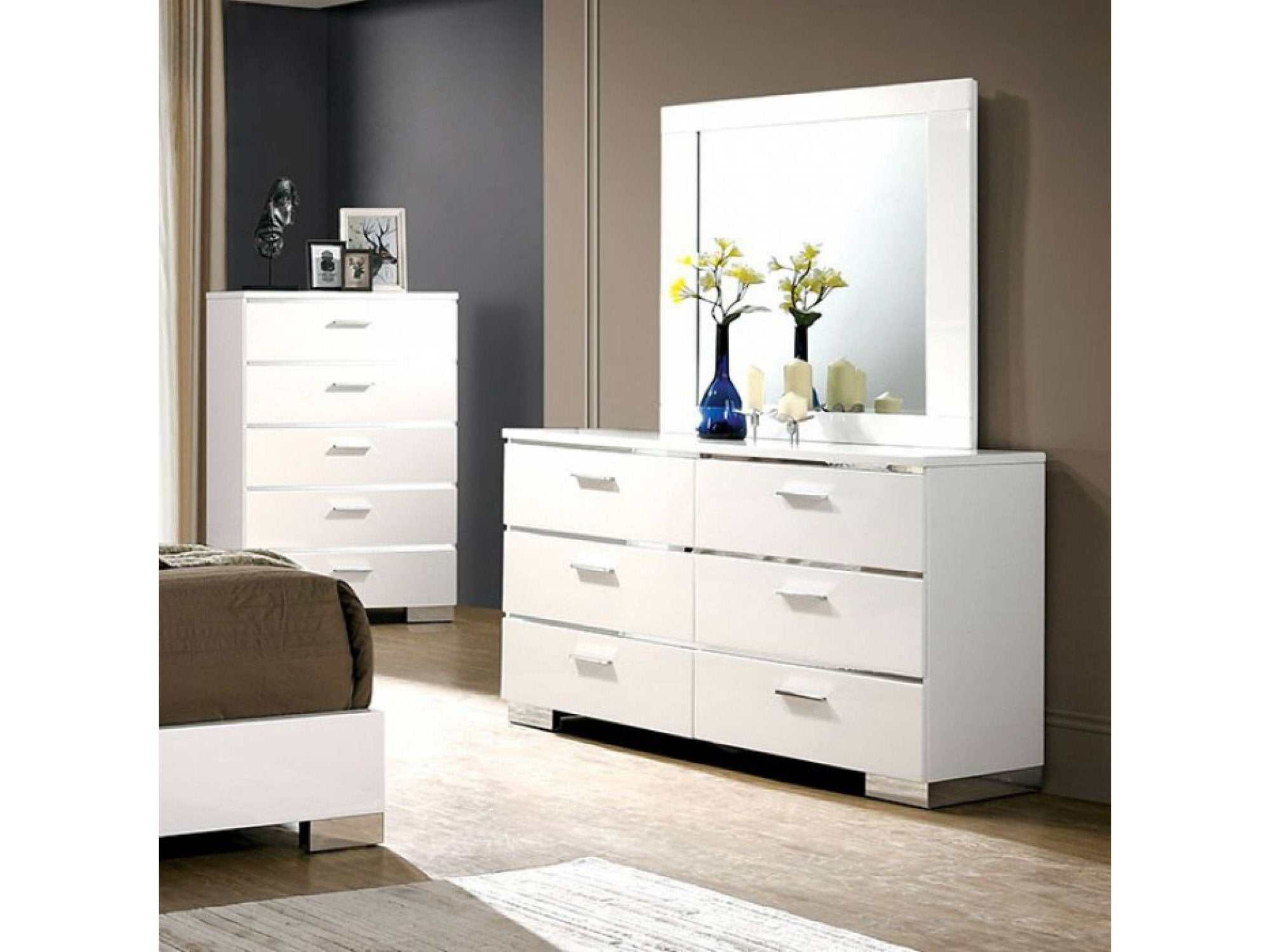 Carlie White & Chrome Dresser