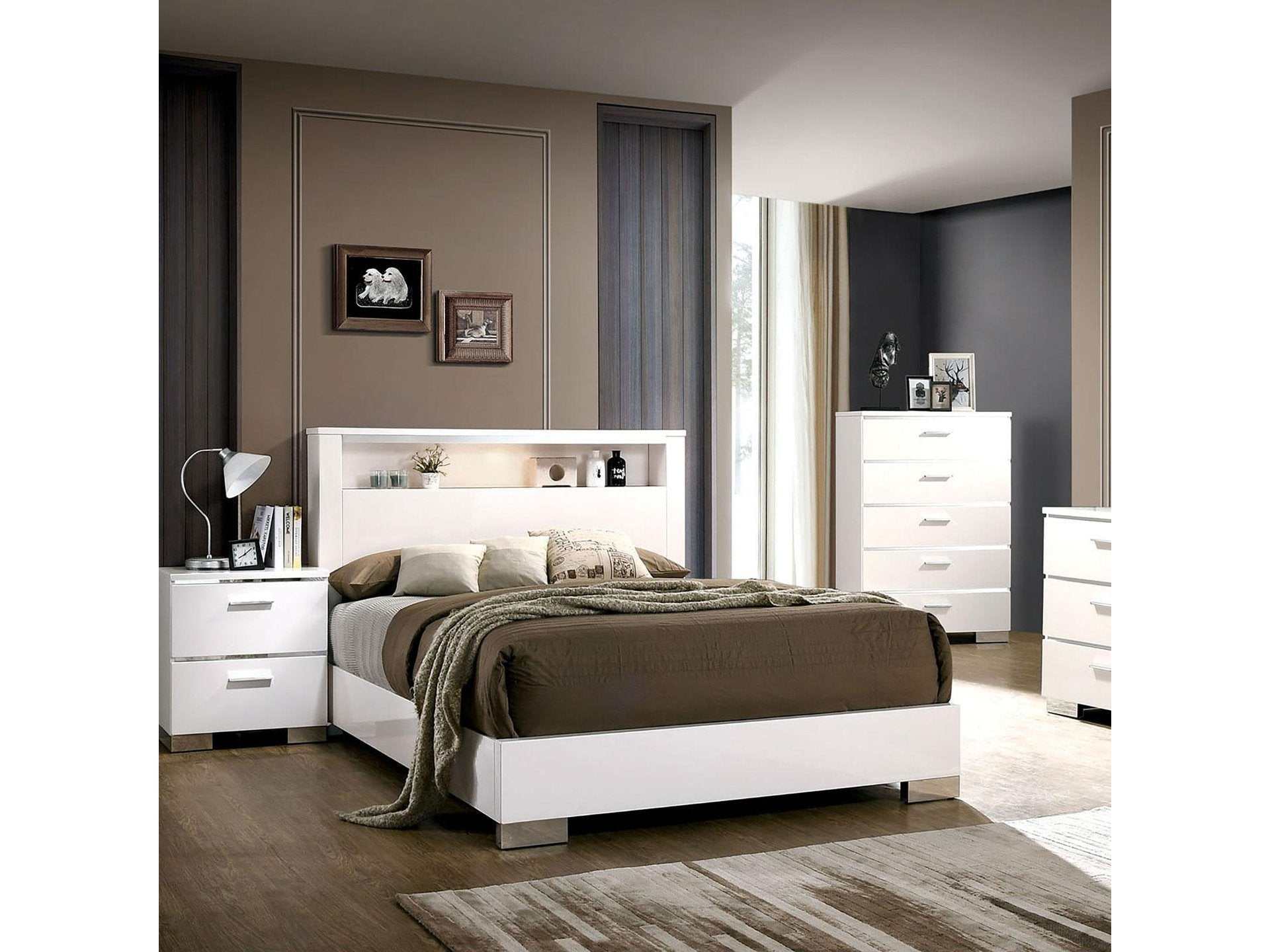 Carlie White & Chrome Eastern King Bed